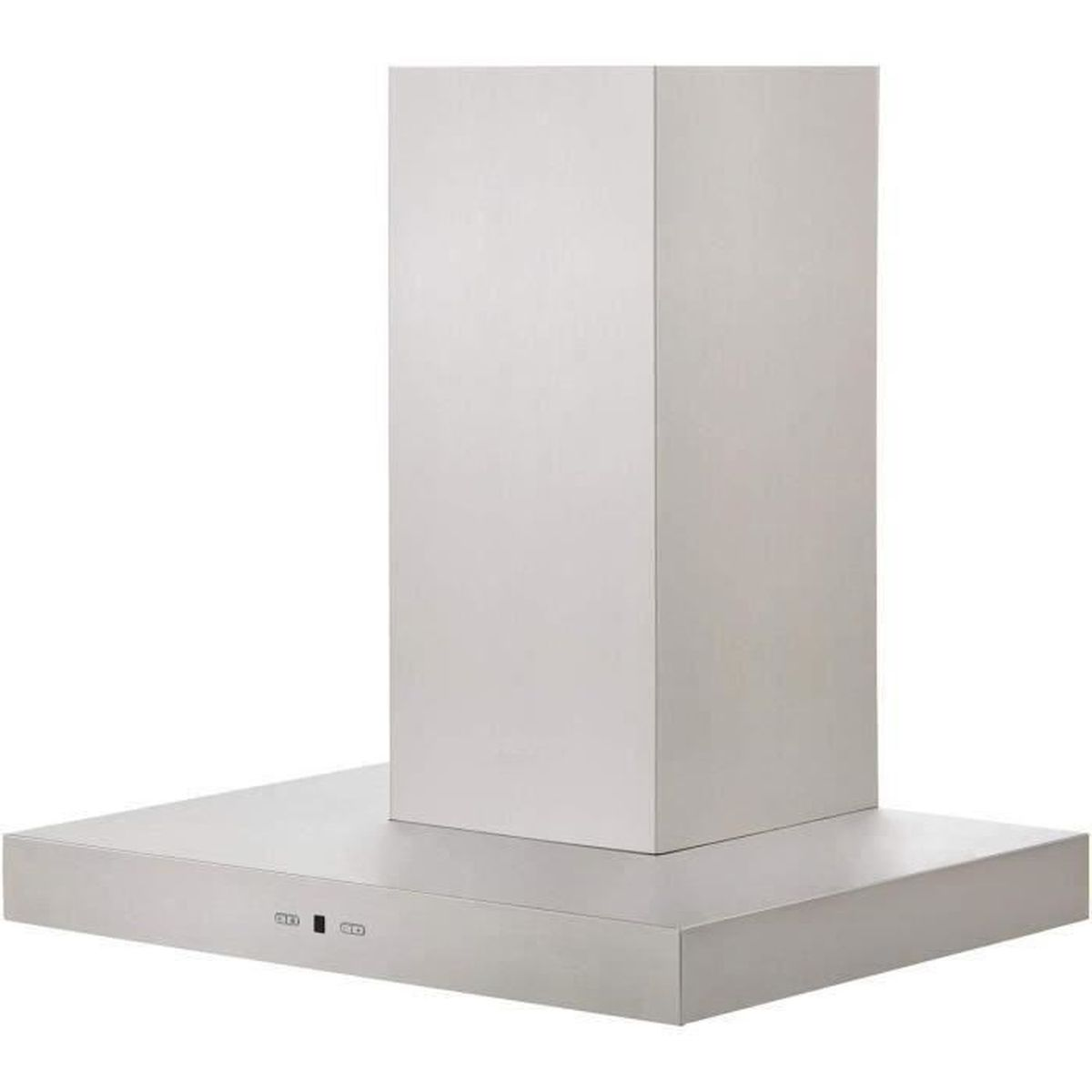 Cappa in acciaio inox con base rettangolare e camino, bianco.
