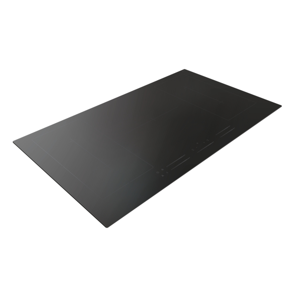 Czarna, prostokątna płyta indukcyjna z dotykowym sterowaniem.