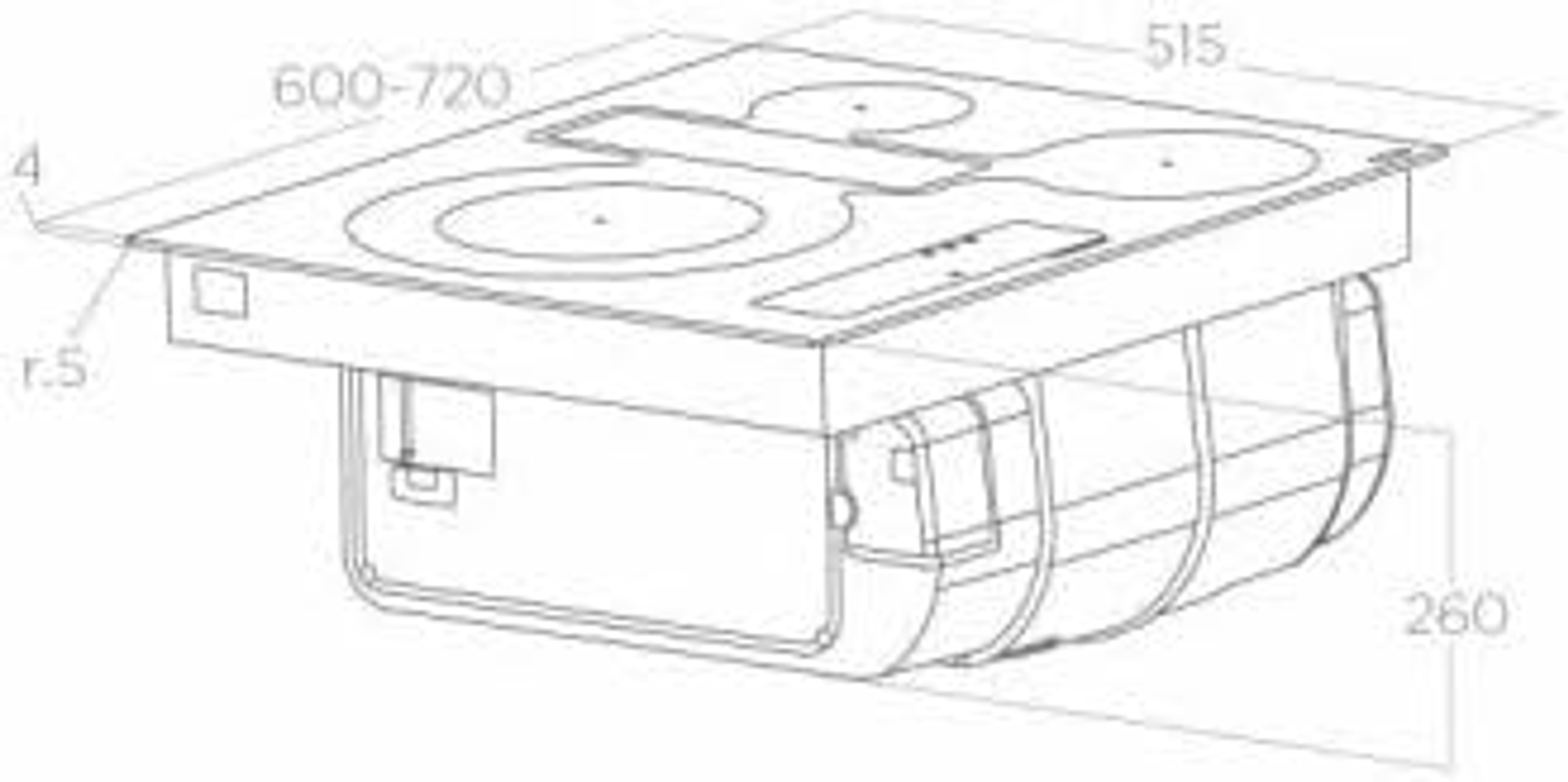 Schemat płyty grzewczej z wymiarami. Pokazuje widok z boku i z góry.