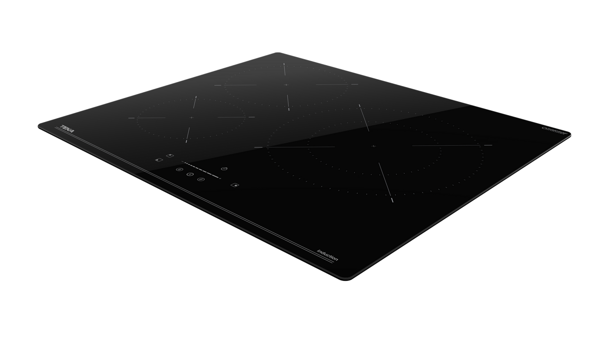 Czarna płyta indukcyjna z czterema strefami grzewczymi. Widoczne logo Teka.