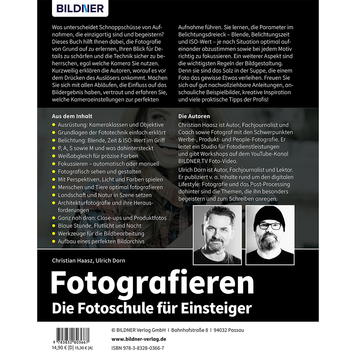 Buchcover auf Deutsch mit dem Titel 'Fotografieren' (Fotografie). Auf dem Cover sind zwei Gesichter von Männern.