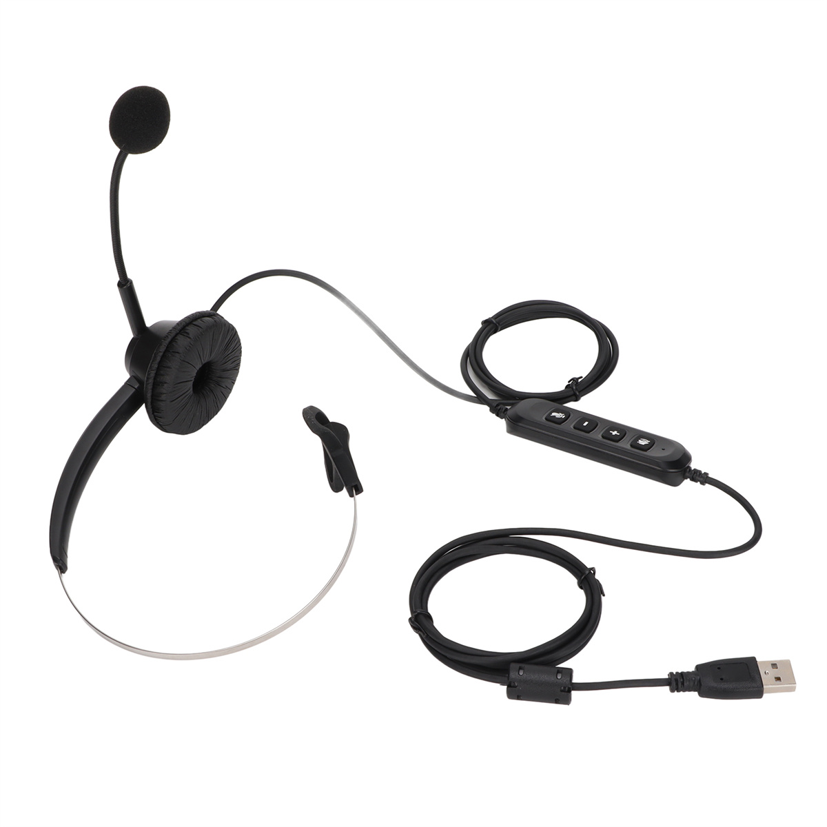 Schwarzes Headset mit Mikrofon und Bedienfeld. Weißer Hintergrund.
