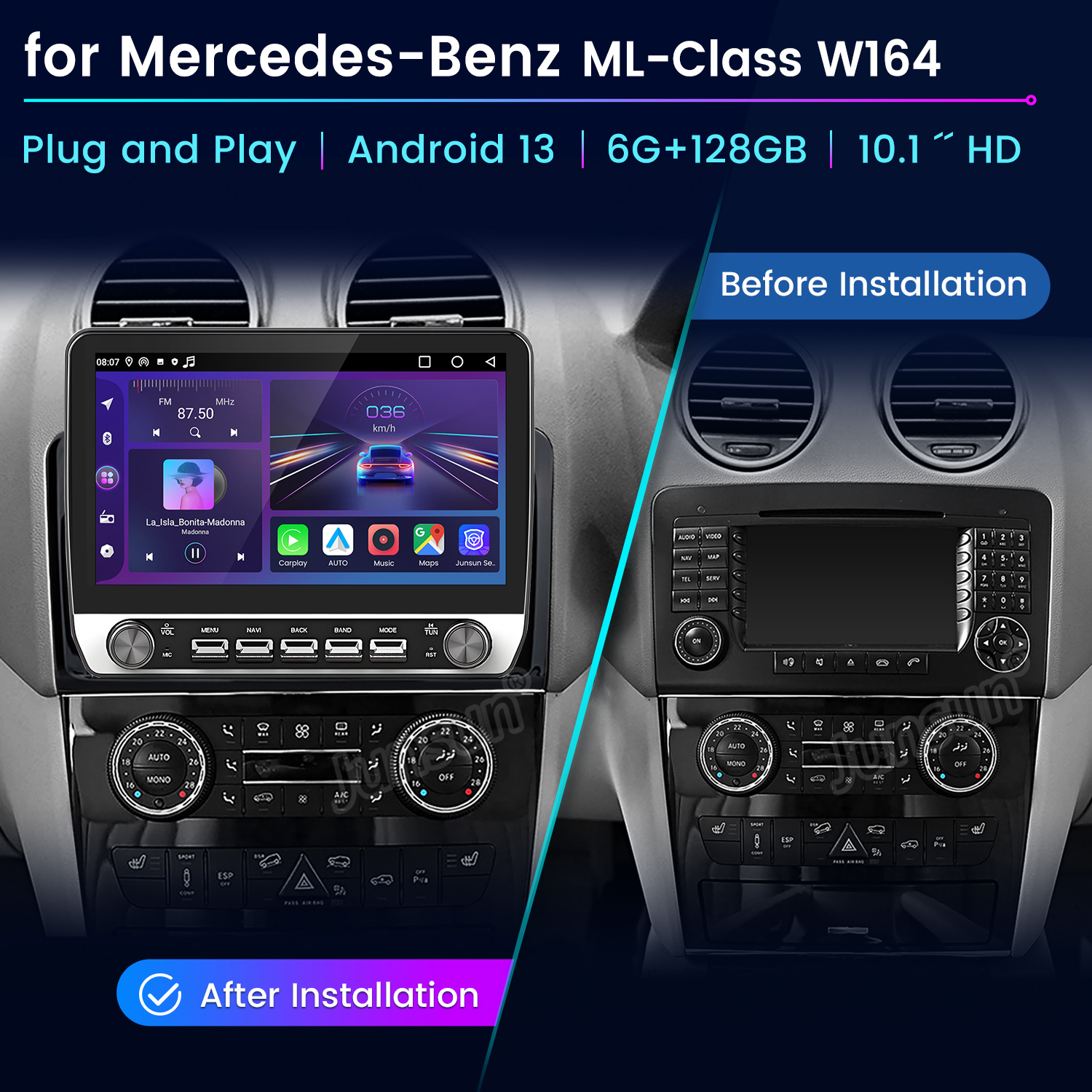 System multimedialny w Mercedes-Benz ML-Class W164, pokazujący nawigację.