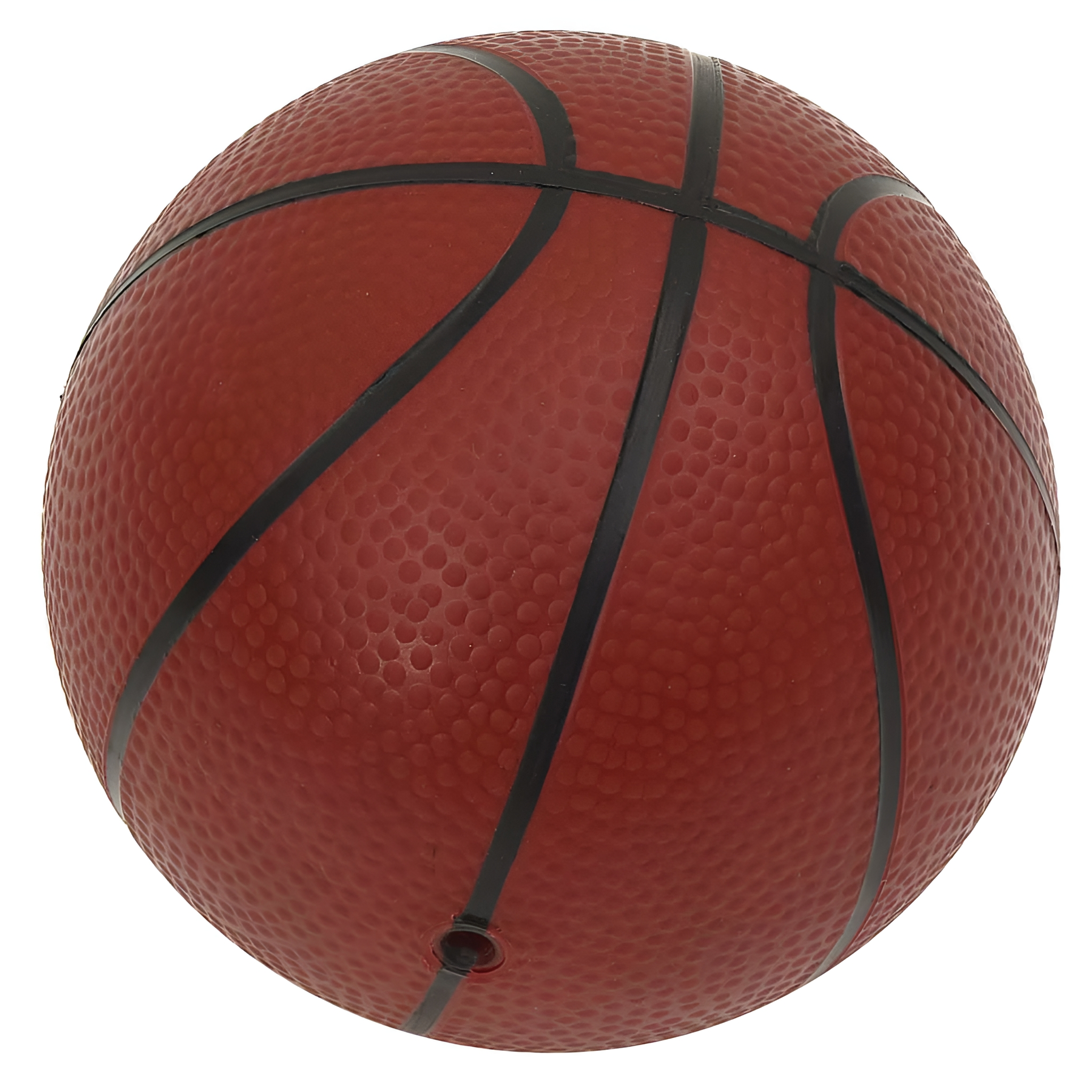 Ein roter Basketball mit schwarzen Linien, isoliert auf weißem Hintergrund. Keine anderen Objekte sichtbar.