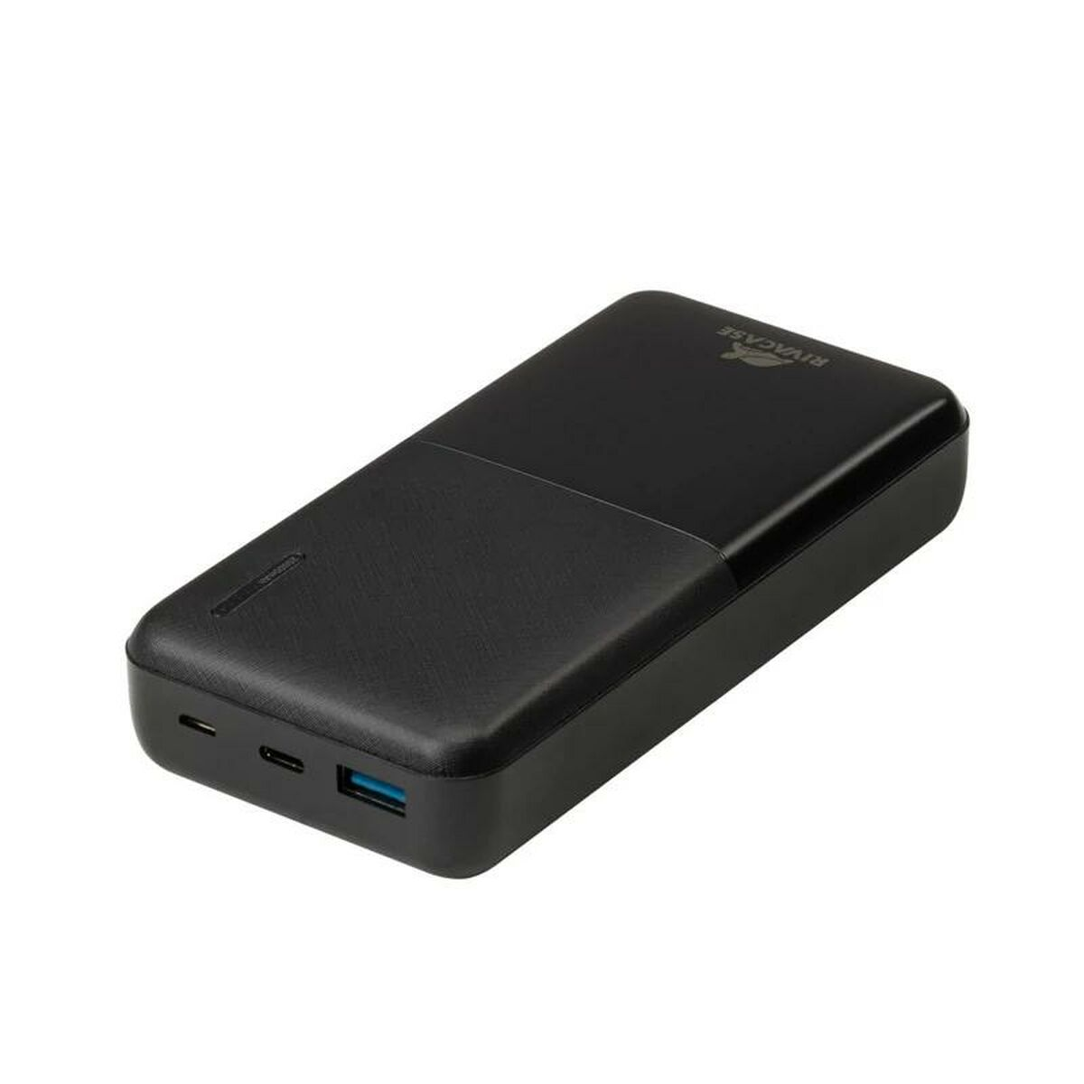 Power bank nera con porta USB blu, prodotto di RIVACASE.