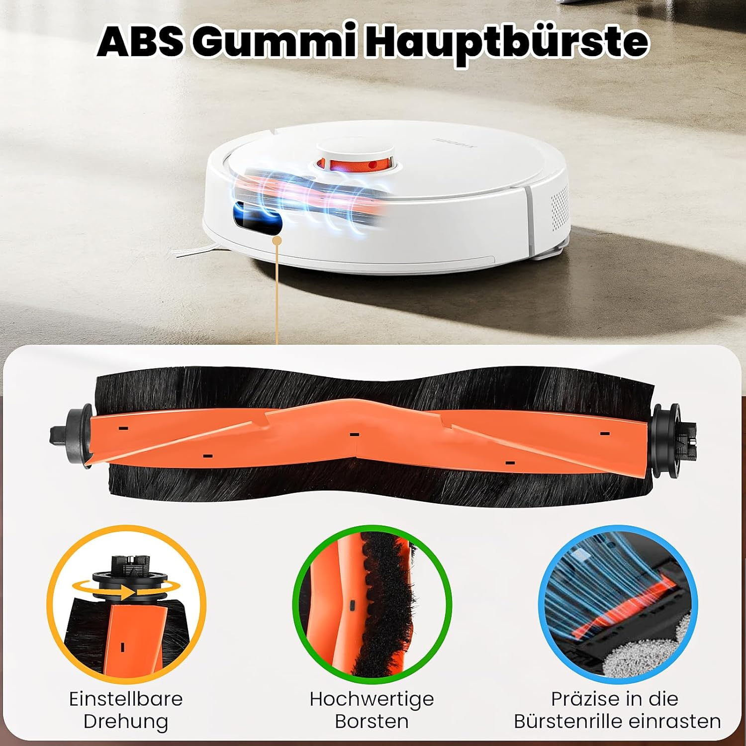 Odkurzacz robot i jego części. Szczotka główna, wysokiej jakości włosie i precyzyjne wkładanie.