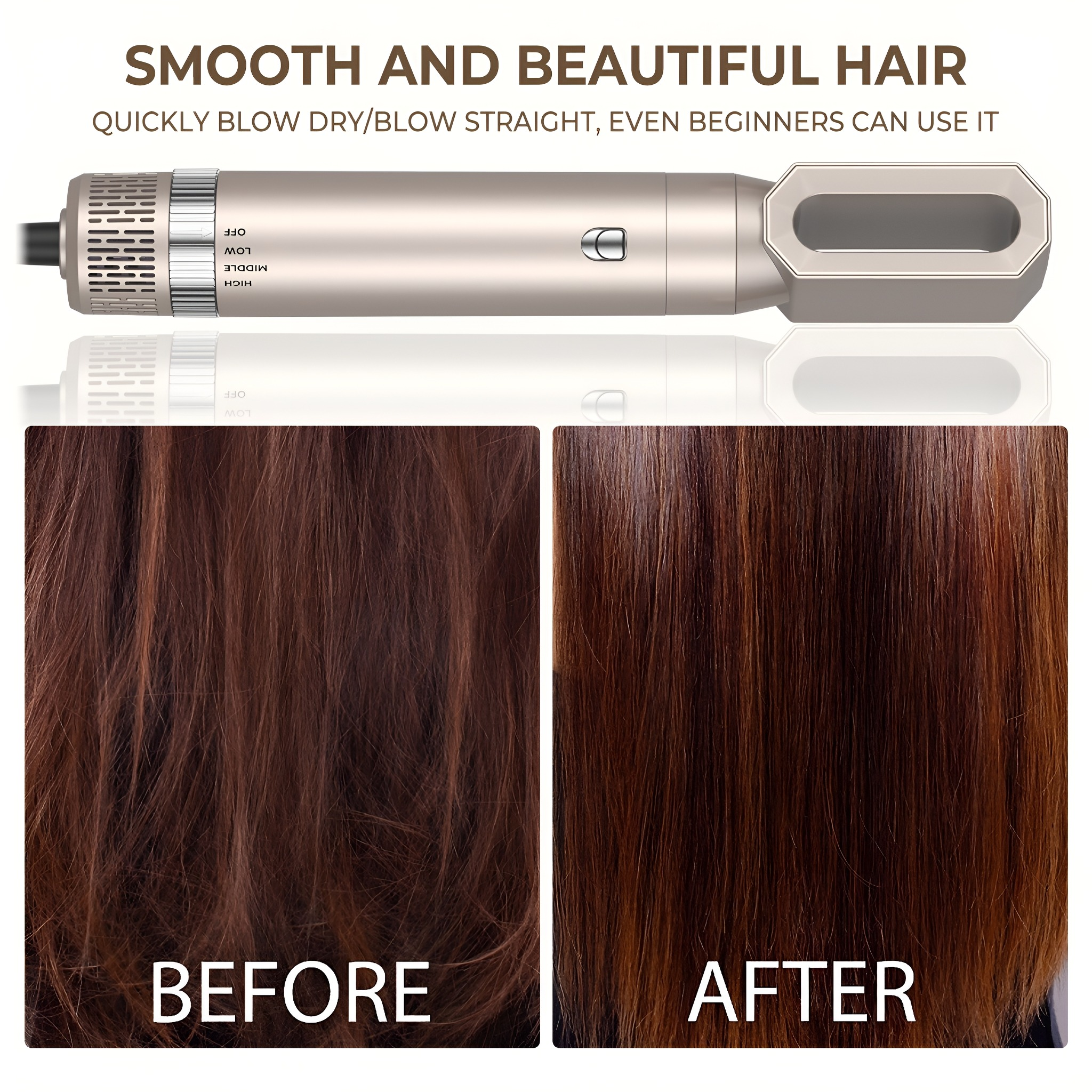 Haarstyler mit Vorher-Nachher-Haarbildern.