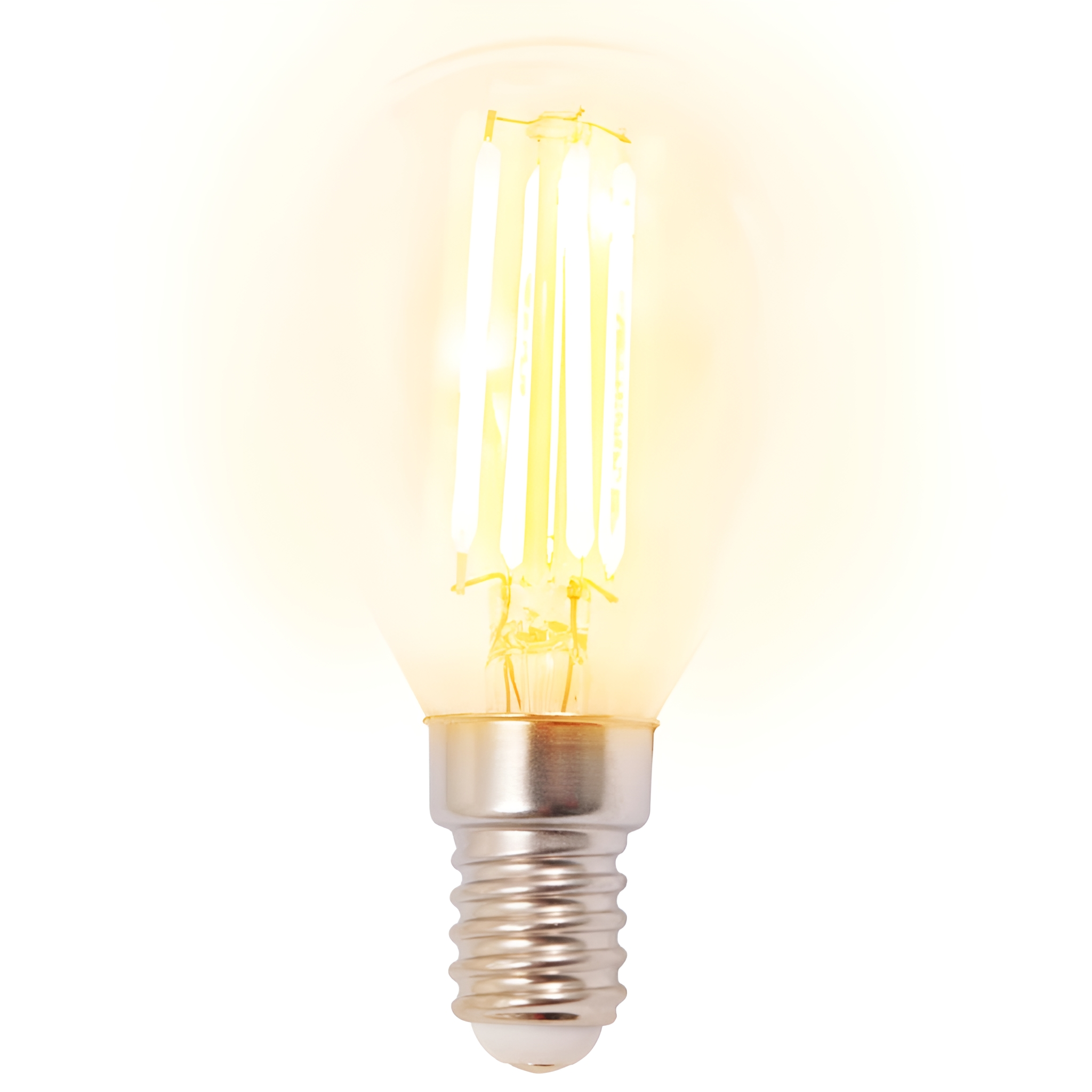 Eine Glühbirne vor weißem Hintergrund. Die Glühbirne ist eine Edison-Glühbirne im Vintage-Stil.