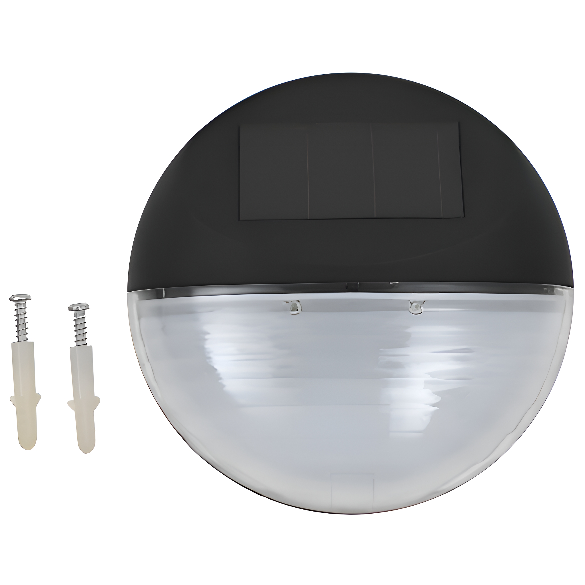 Solarbetriebene Lampe mit Schrauben. Die Lampe ist schwarz und weiß.
