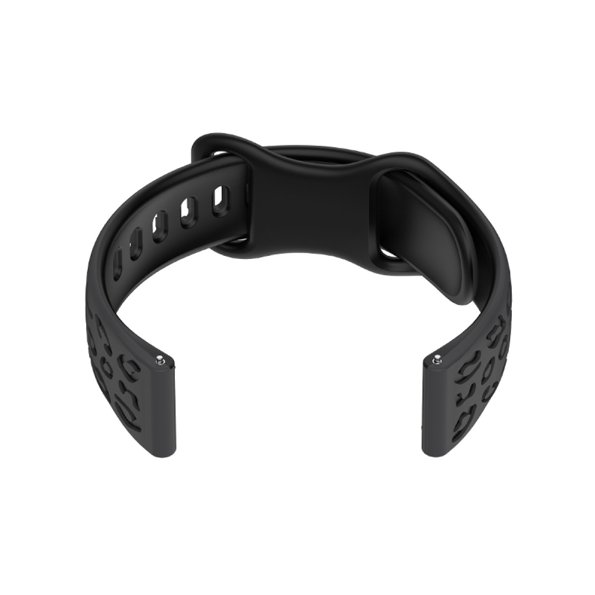 Schwarzes Uhrenarmband mit Löchern und Schnalle. Mit Muster entworfen.