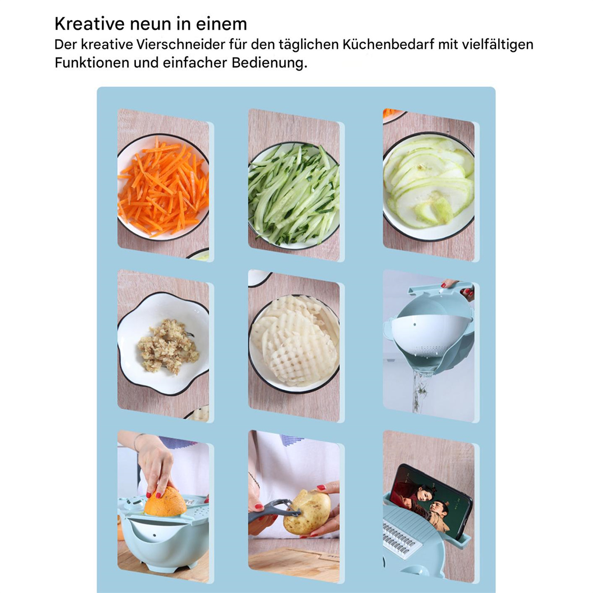 Das Bild zeigt einen Küchenhelfer mit verschiedenen Gemüsesorten, die für das Kochen vorbereitet wurden.