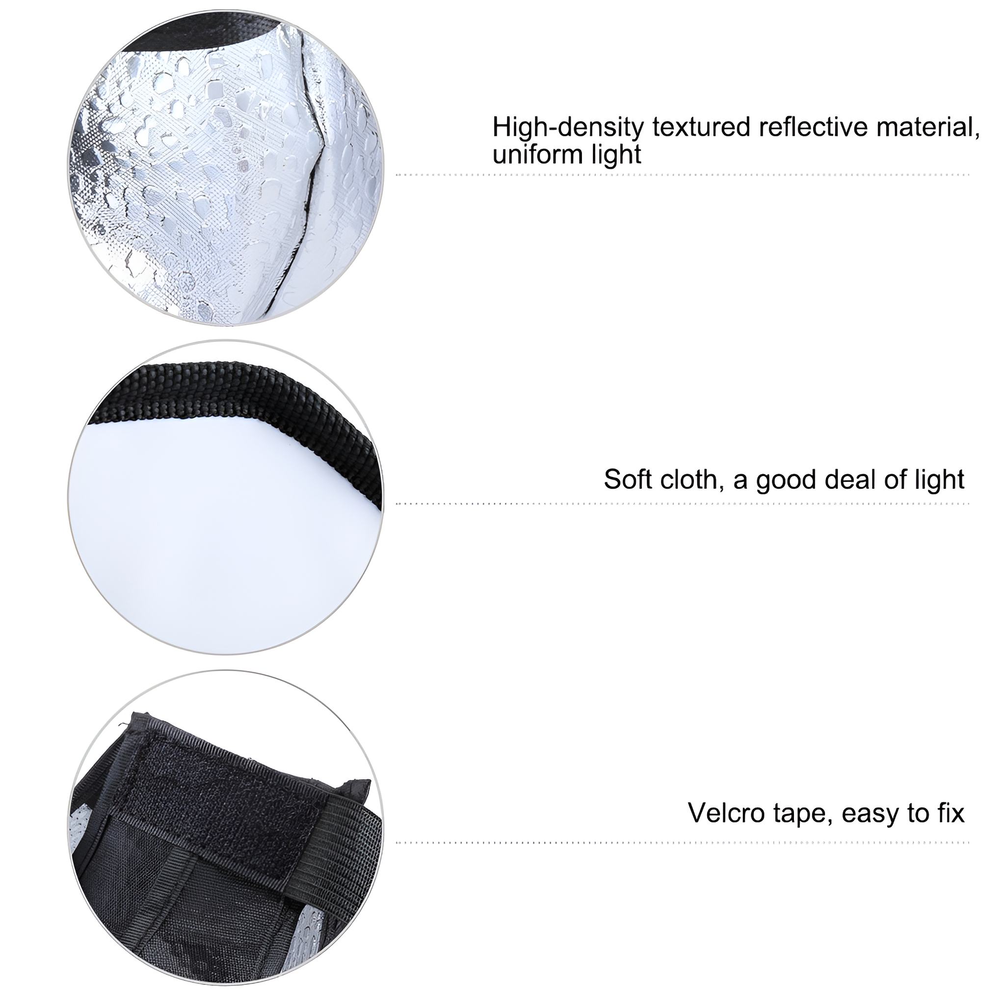 Nahaufnahme von reflektierenden und schwarzen Materialien.