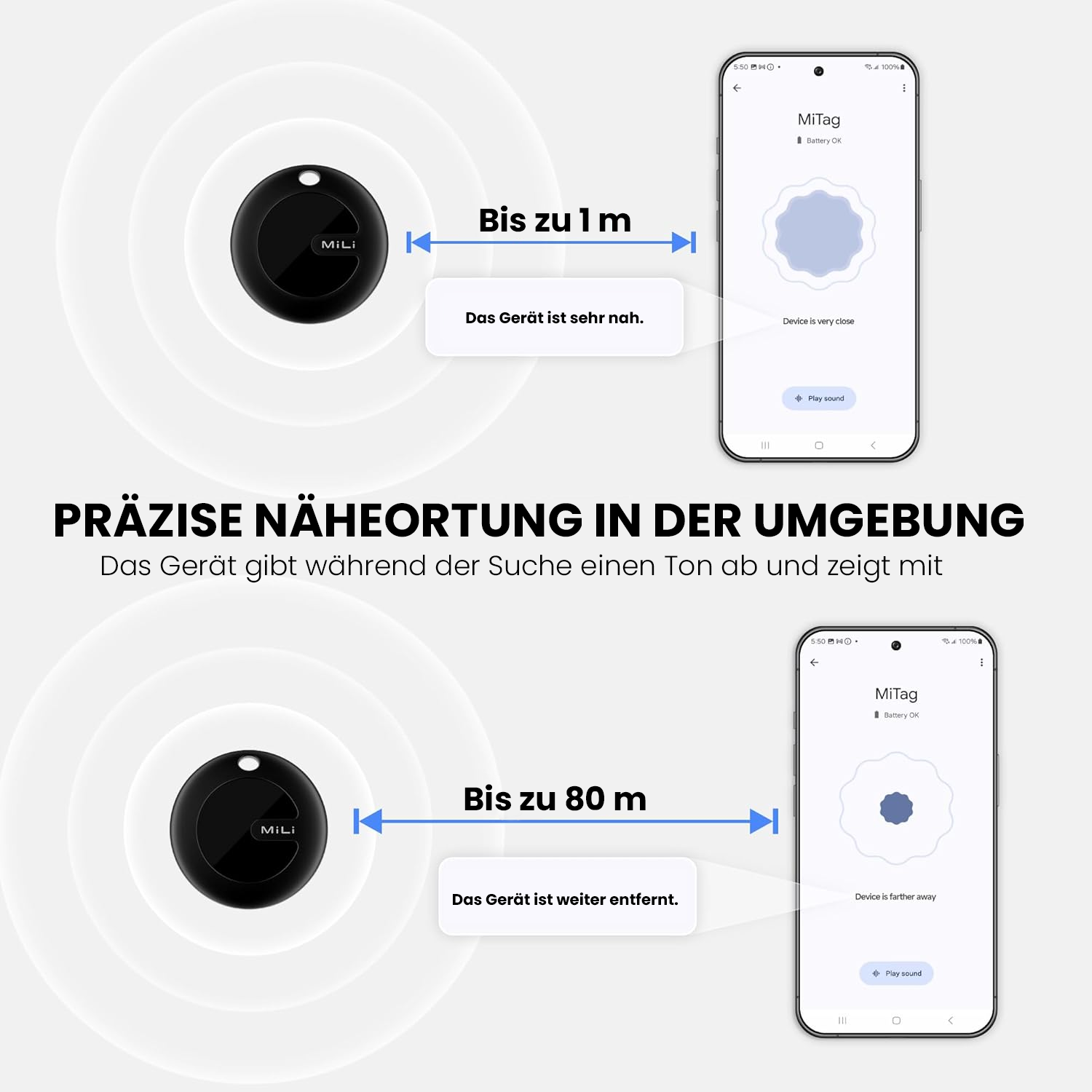 Zwei Smartphones zeigen Standortverfolgung mit schwarzem Tracker.