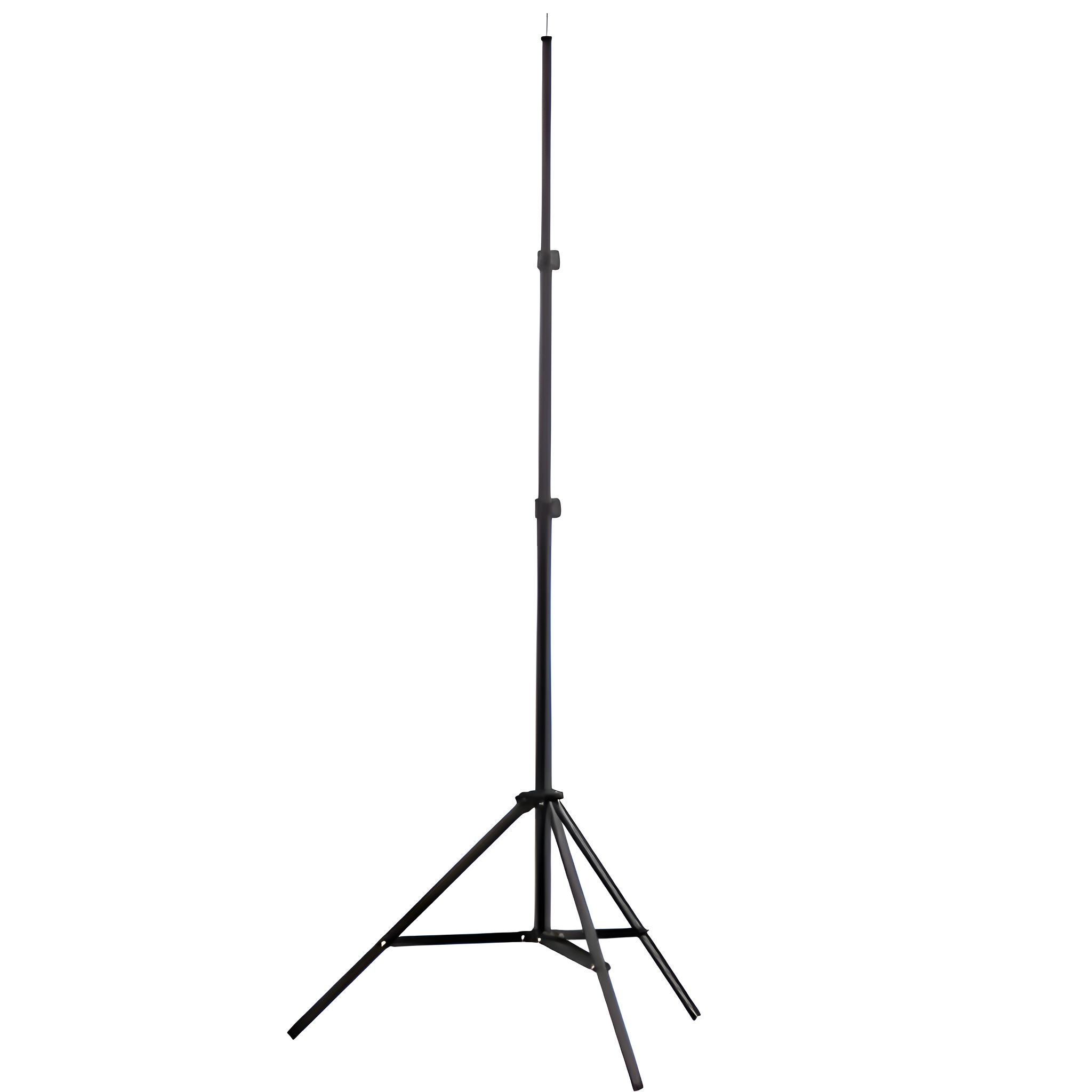 Ein schwarzer Studio-Lichtstativ. Es ist nach oben ausgefahren.