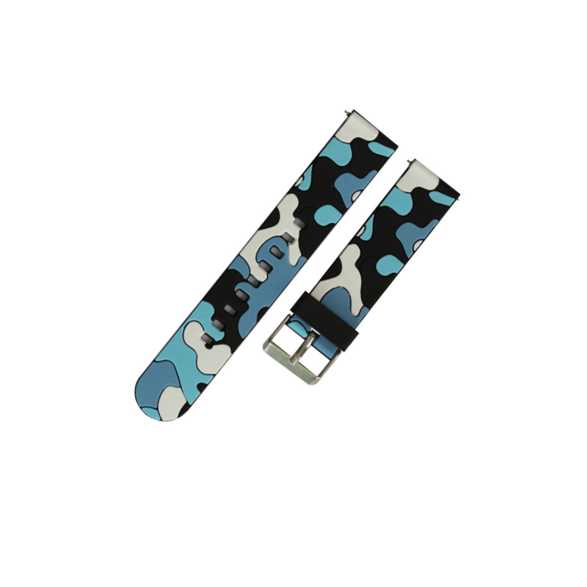 Tarnmuster-Armbänder, blau und weiß auf weißem Hintergrund.