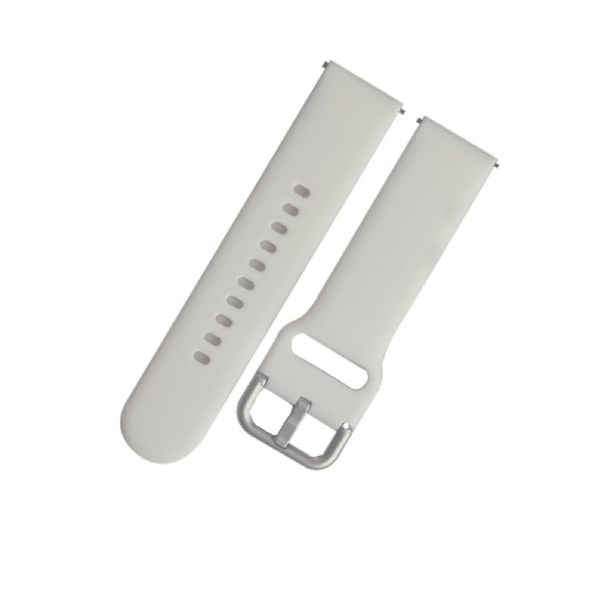Zwei weiße Uhrenarmbänder mit silberner Schnalle.