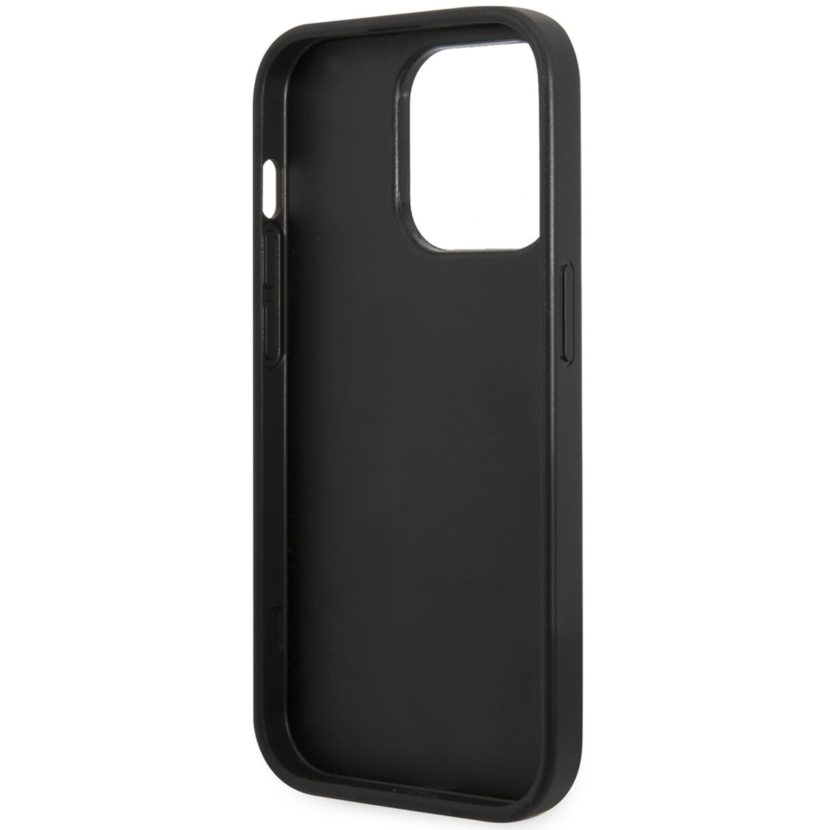 Una custodia per telefono nera, che mostra il lato e l'area per la fotocamera.