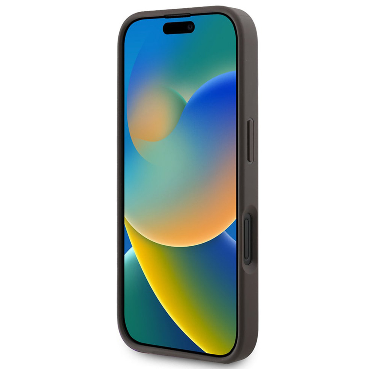 Smartphone in una custodia, lo schermo è acceso.