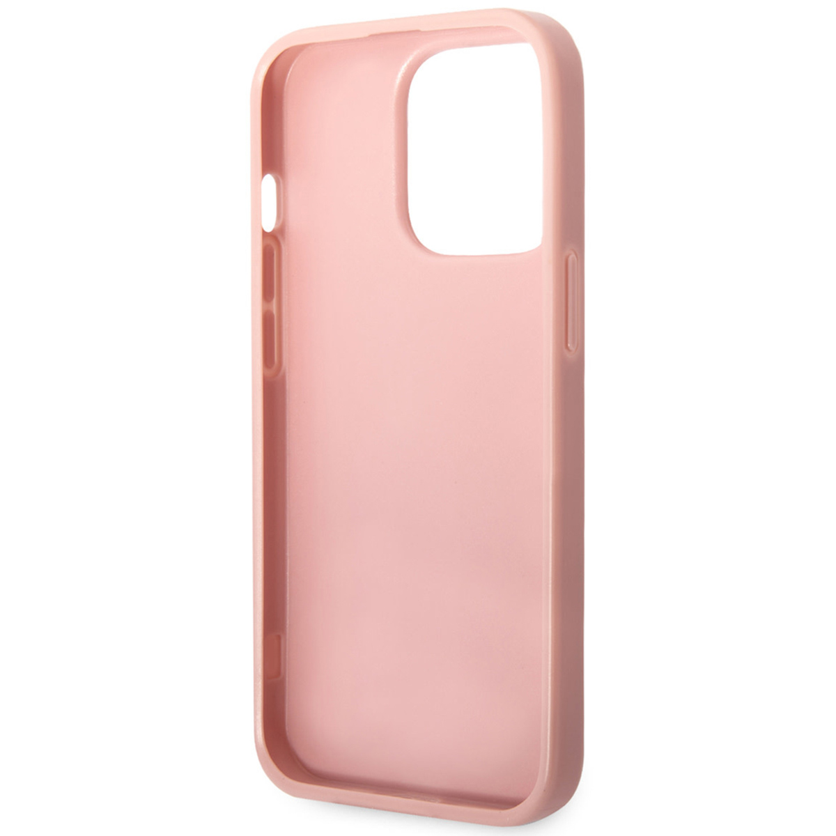 Custodia per telefono rosa, con ritaglio per fotocamera, su sfondo bianco.