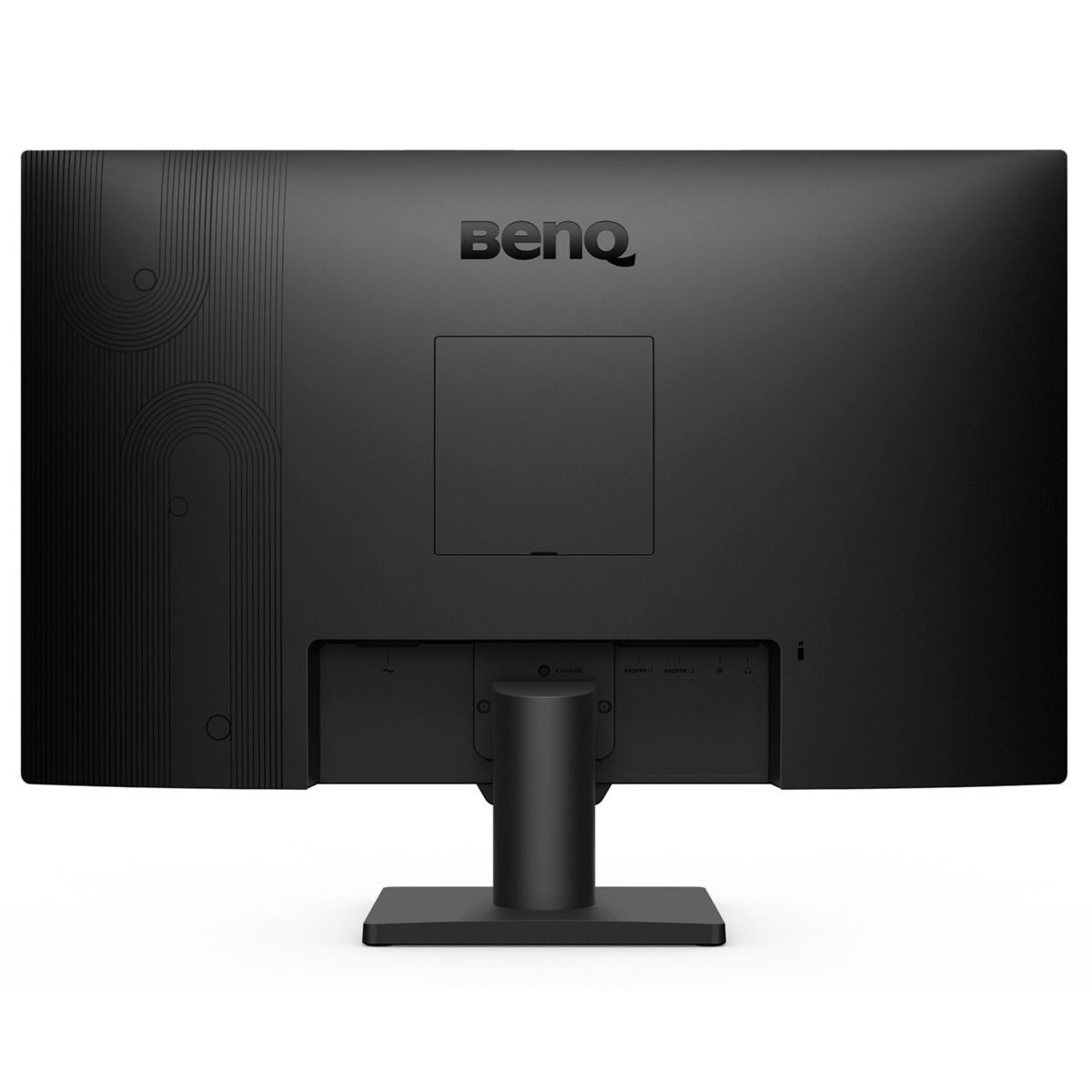 Czarny monitor komputerowy BenQ. Widok z tyłu. Widoczne porty i podstawka.