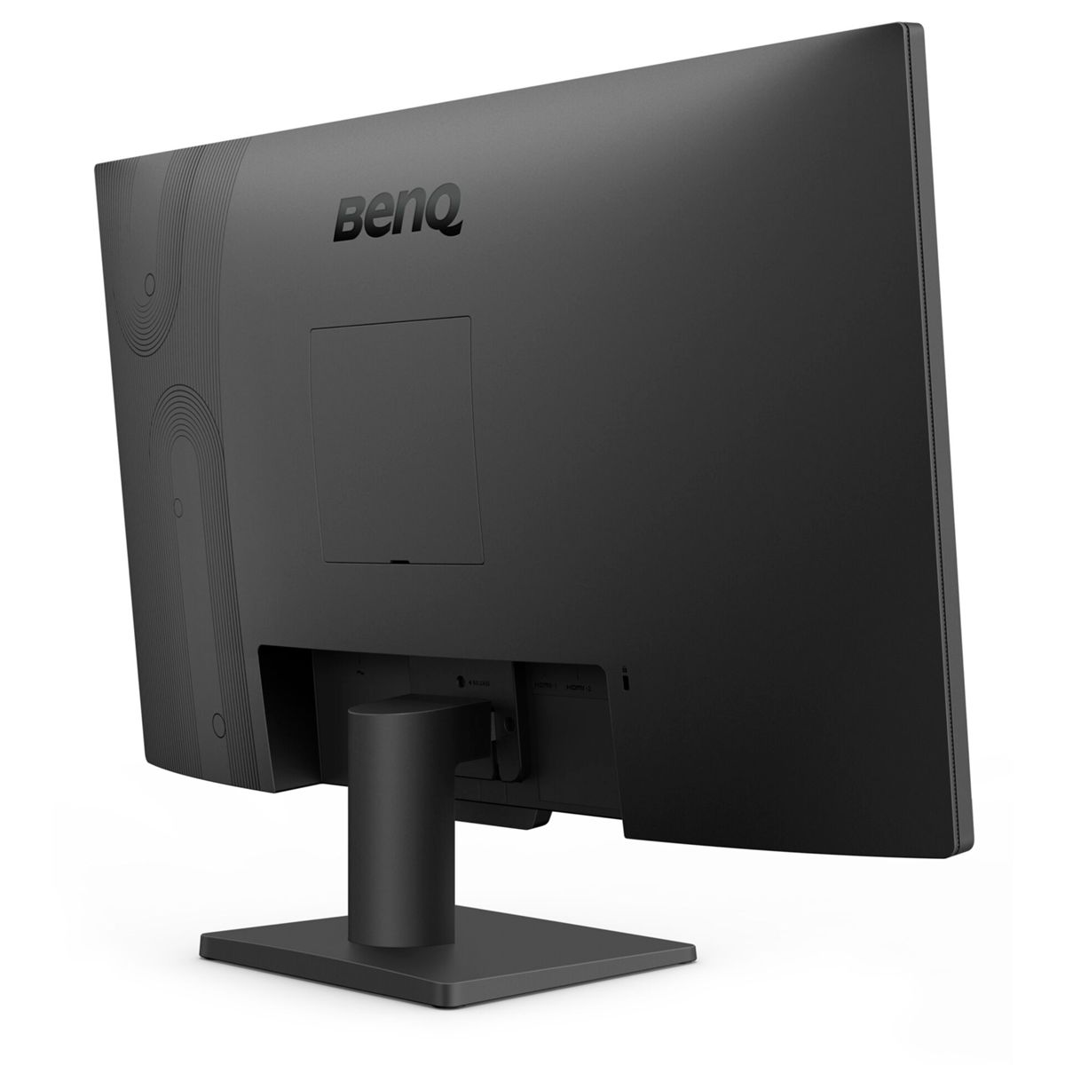 Czarny monitor BenQ. Widoczny tył monitora. Tło jest białe.
