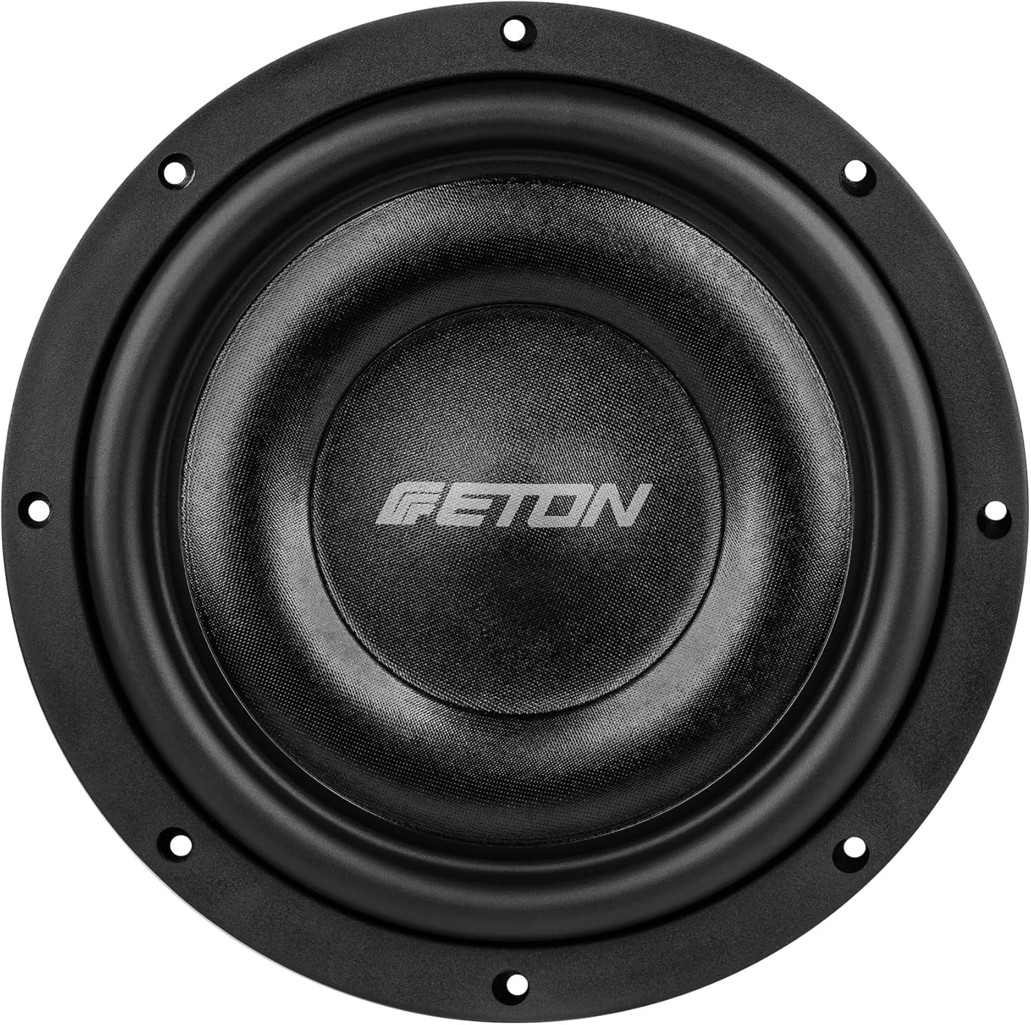 Ein schwarzer Subwoofer-Lautsprecher mit dem Markennamen 'ETON' in weißen Buchstaben.