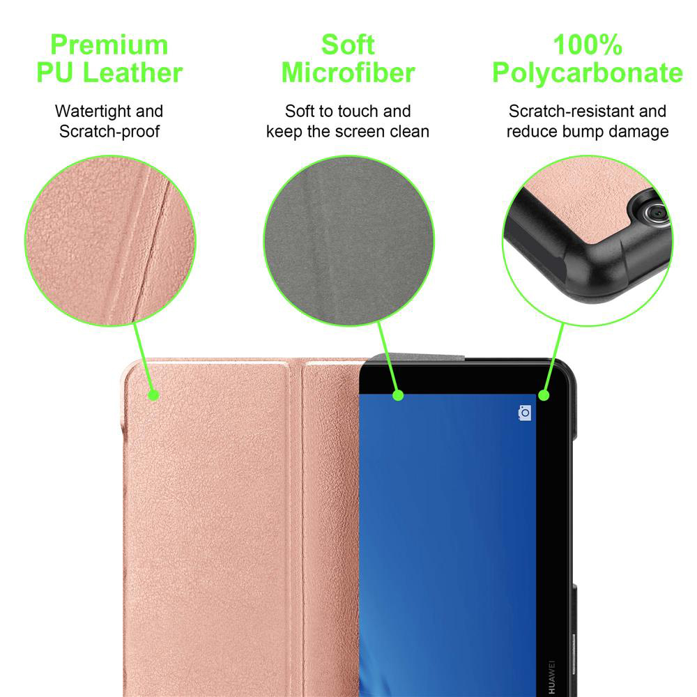 Tablet-Hülle mit Schutzfunktionen: Leder, Mikrofaser und Polycarbonat.