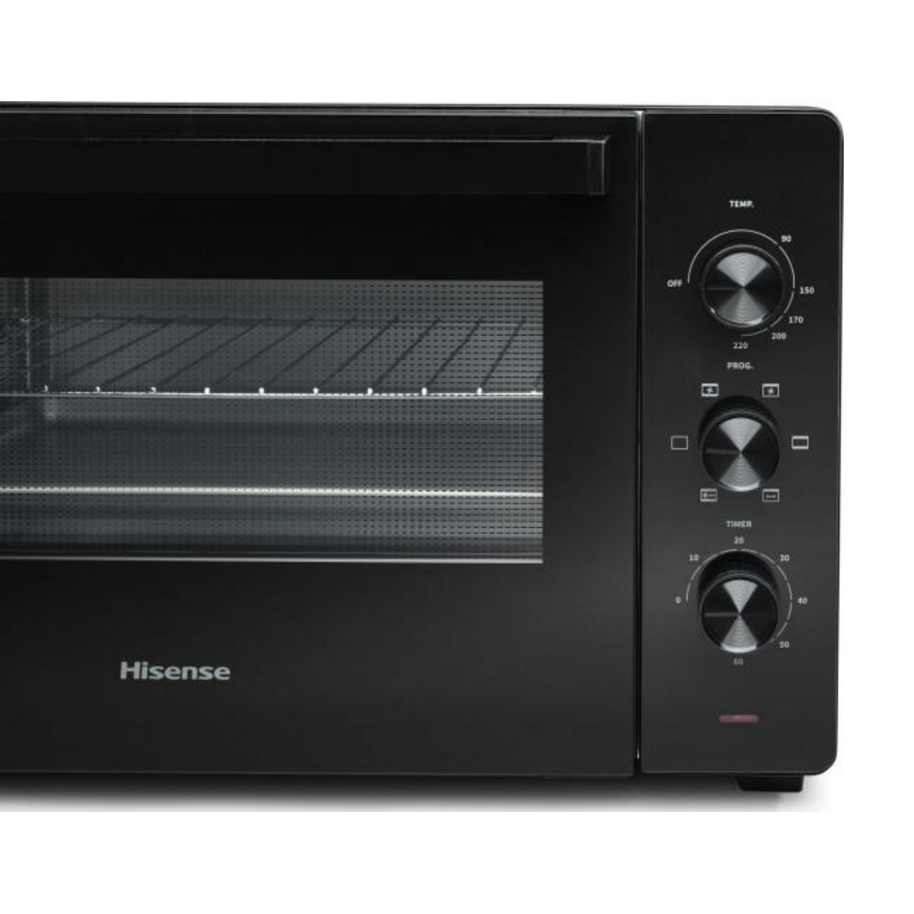 Forno nero con comandi a destra, marchio Hisense.