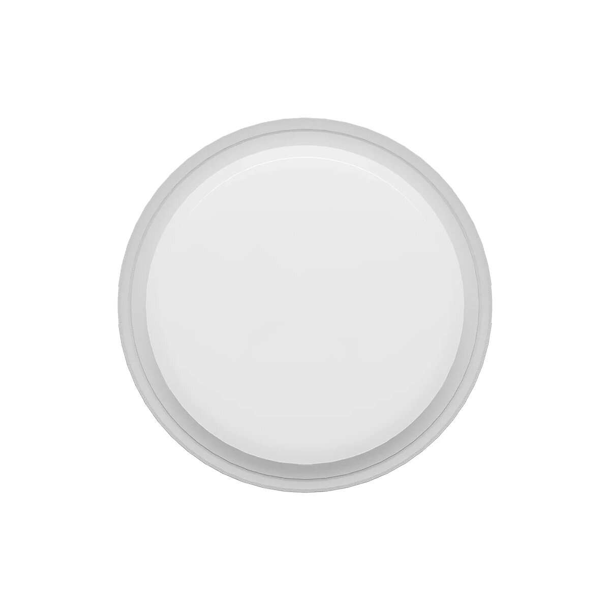 Ein weißes, kreisförmiges Smart-Home-Gerät mit grauem Rand und weißem Zentrum.