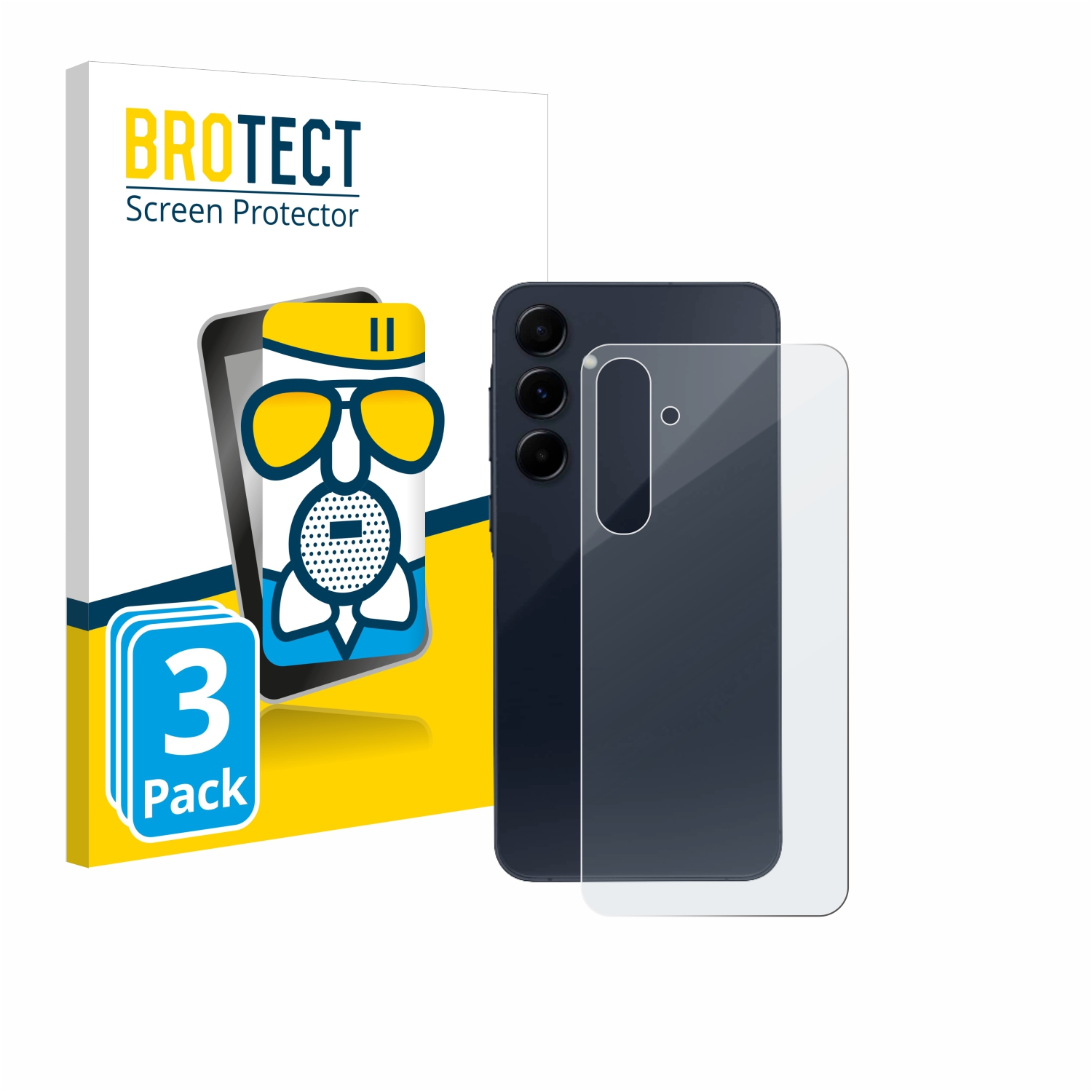 Schutzfolienbox und ein Telefon mit angebrachtem Schutz. Marke ist BROTECT.