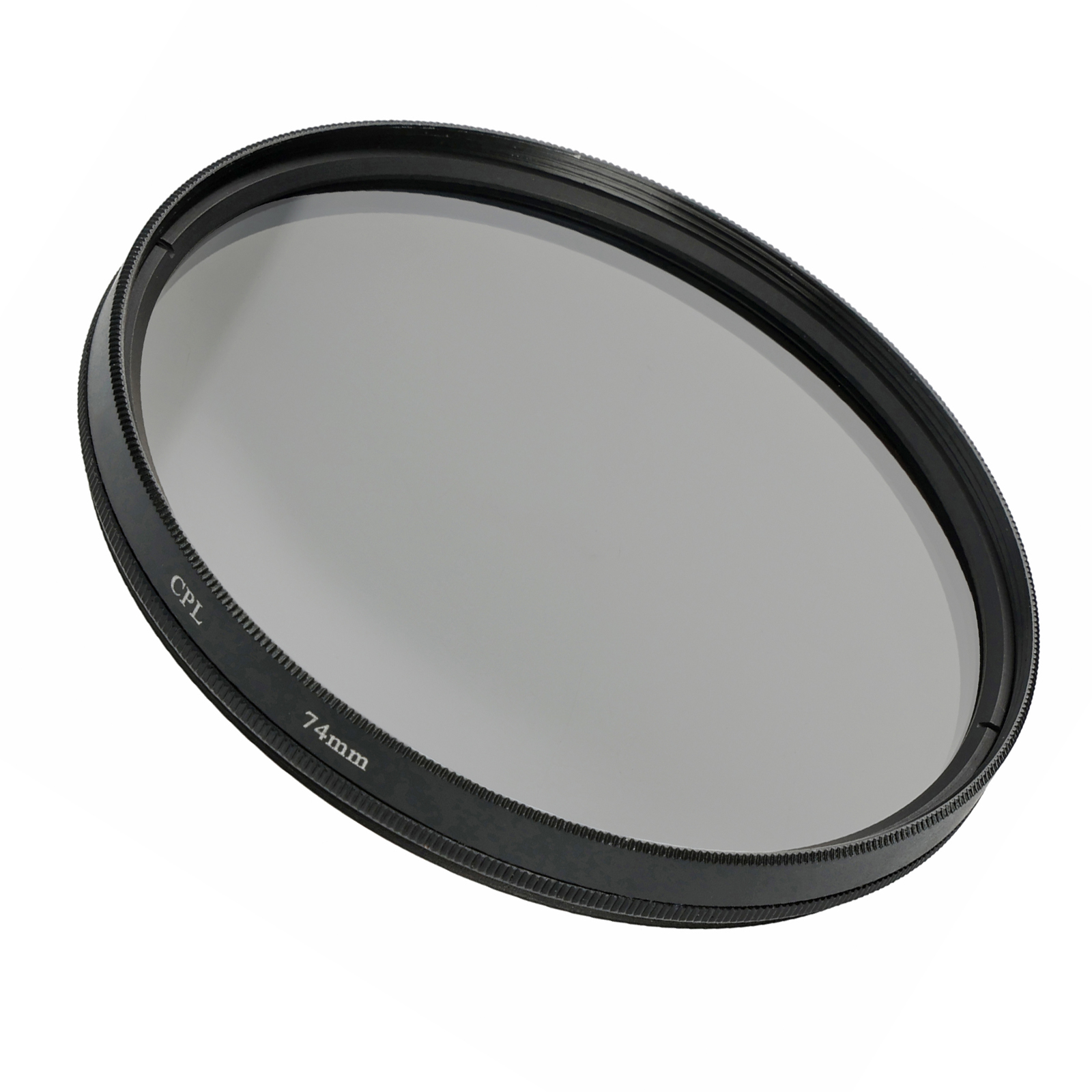 Runder CPL-Filter, schwarzer Rahmen, graues Glas.