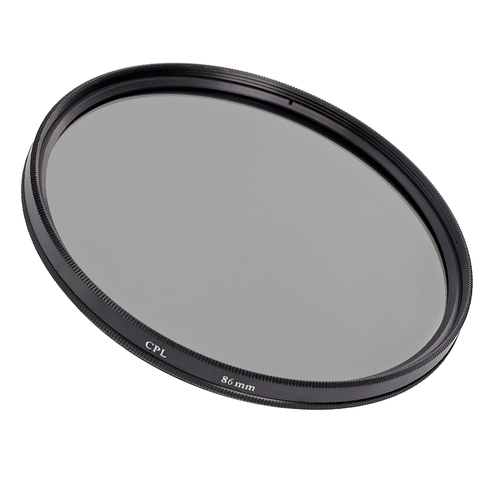 Runder CPL-Filter mit schwarzem Rahmen, 86mm, auf weißem Hintergrund.