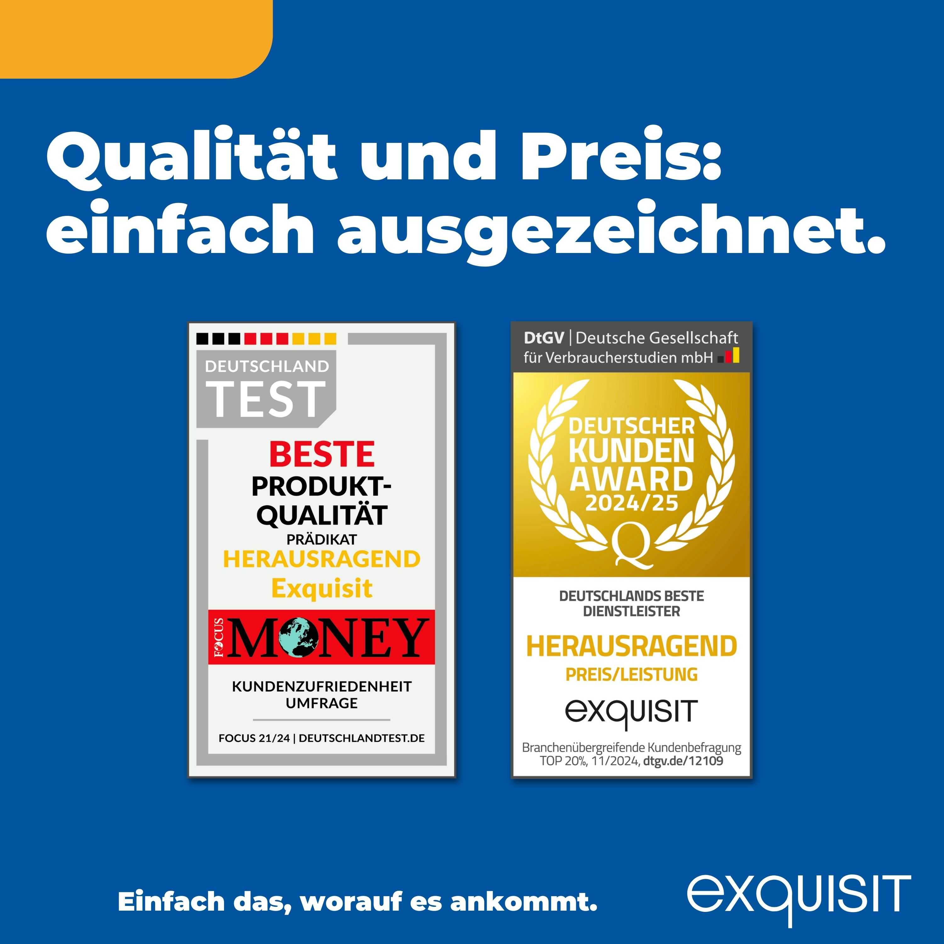 Zwei Auszeichnungszertifikate mit Text auf Deutsch, Werbung für 