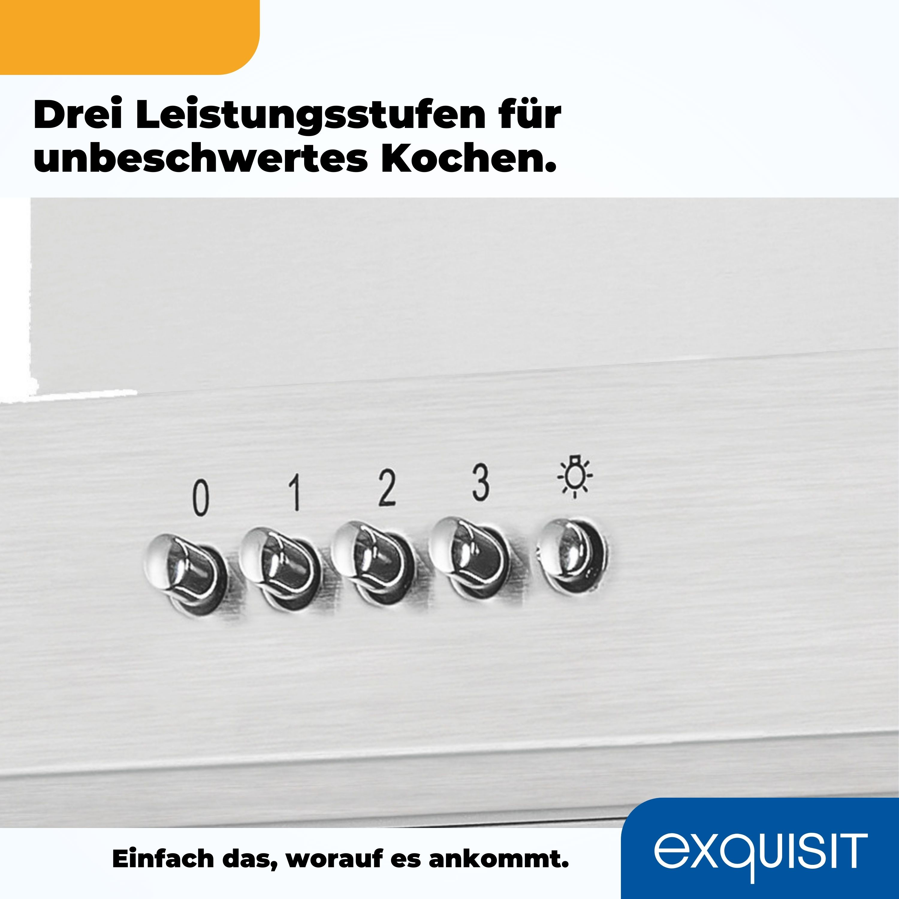 Edelstahl-Bedienfeld mit 4 Knöpfen und einem Licht. Es ist Teil eines Küchengeräts.