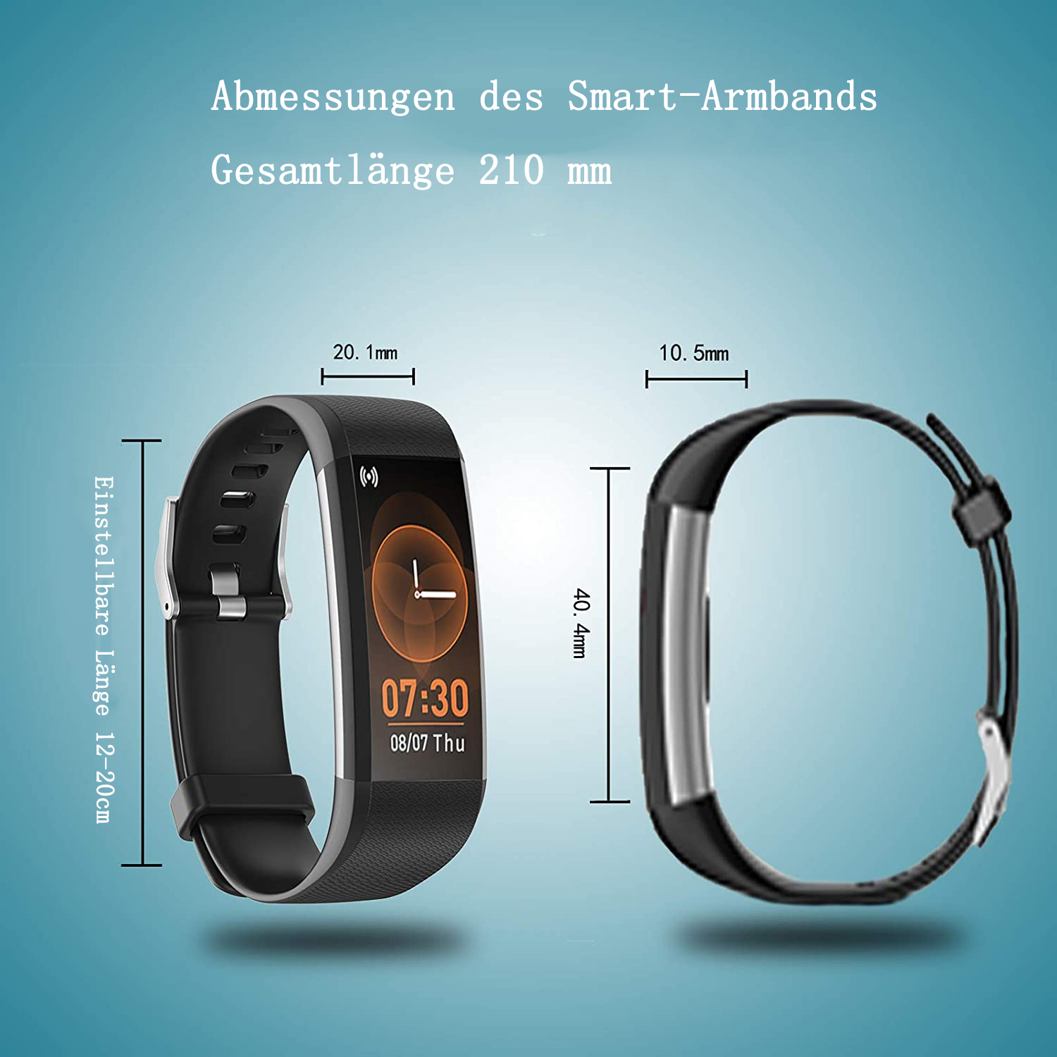 Schwarze Smartwatch mit zwei Teilen, eines mit Bildschirm, das Zeit anzeigt, und das andere.