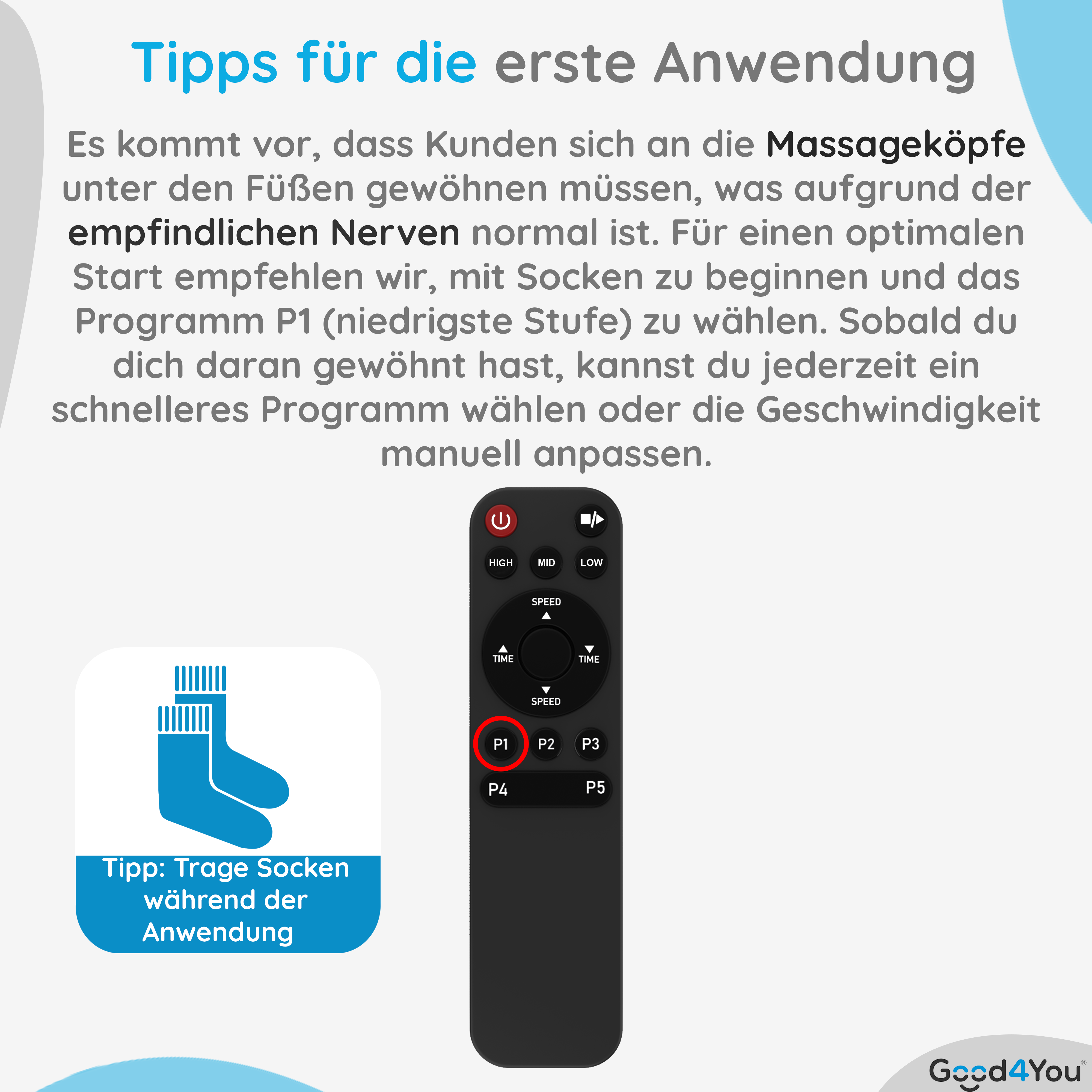 Fernbedienung für Fußmassagegerät und ein Paar Socken. Infos zum Produkt.