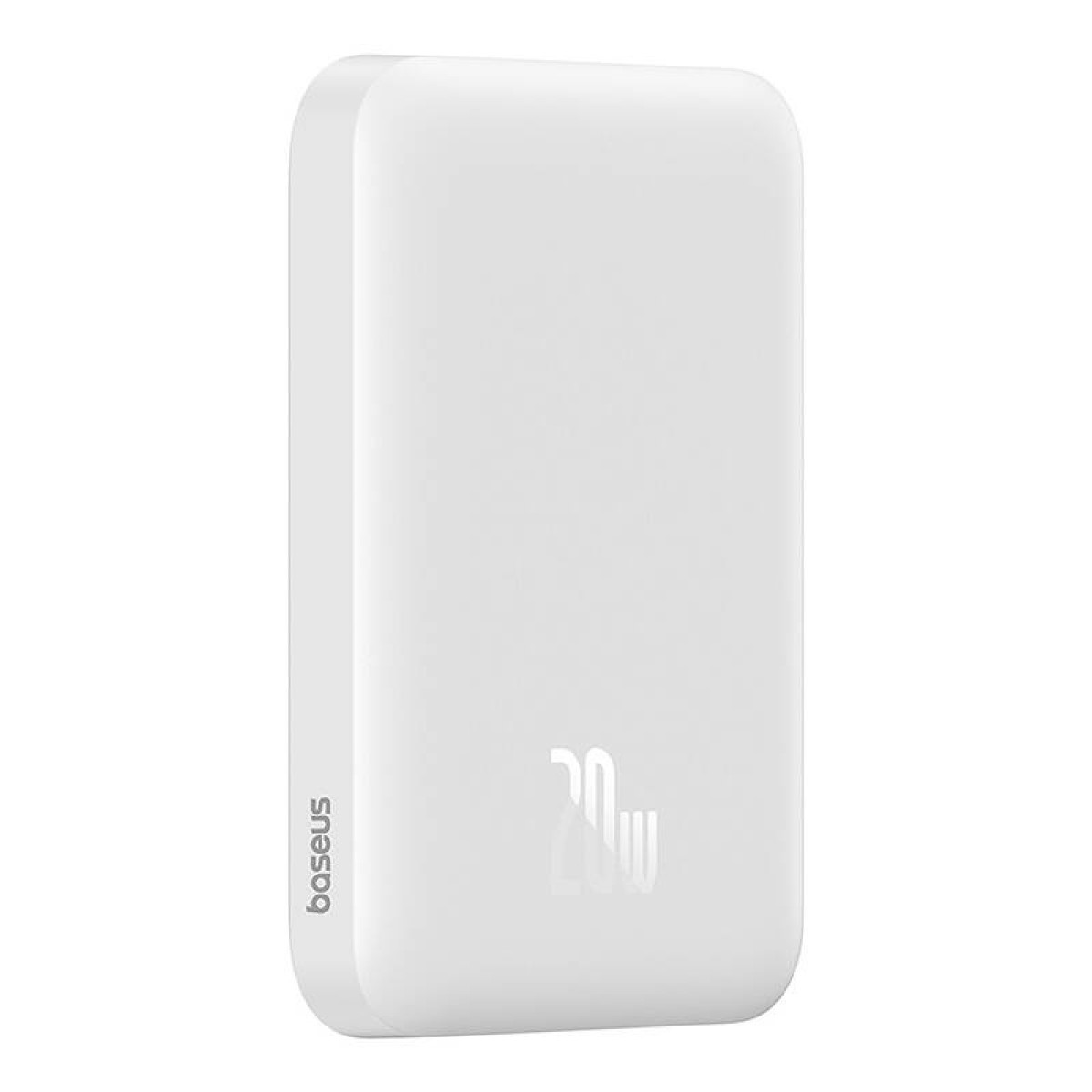 Biały power bank z oznaczeniem 20W. Na białym tle.