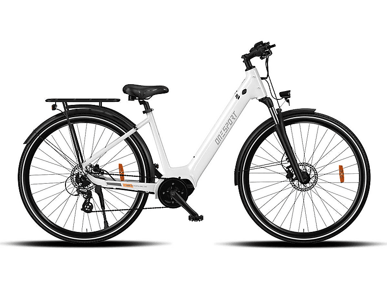 ONESPORT OT07 Citybike (Laufradgröße: 27 Zoll, Rahmenhöhe: 105 cm, Unisex-Rad, 374.4 Wh, weiß)