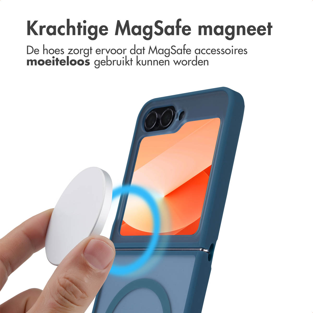 Verschillende telefoonaccessoires met telefoon en hoesje. Compatibel met MagSafe.