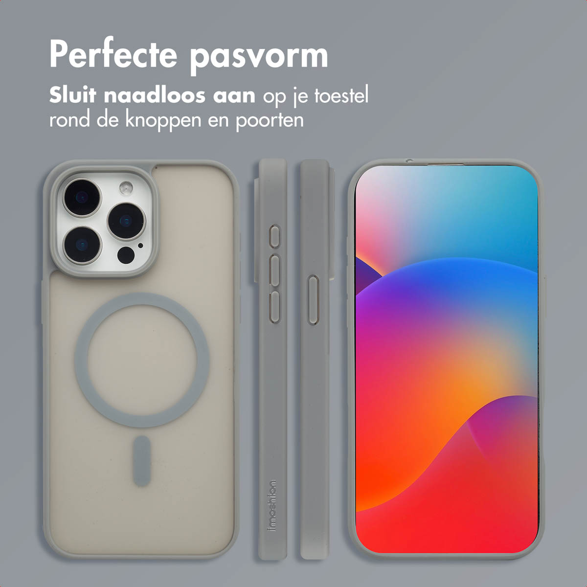 IMOSHION Color Guard Backcover MagSafe - Geschikt voor Apple iPhone 15 Pro Max - Telefoonhoesje voor Apple iPhone 15 Pro Max Grijs