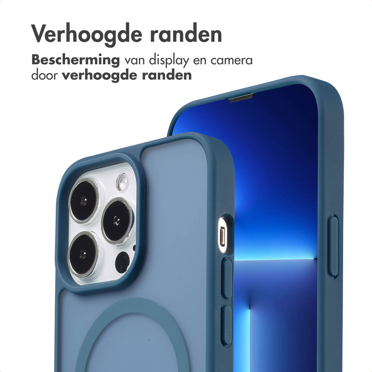 Coque de téléphone bleue sur téléphone avec écran bleu.