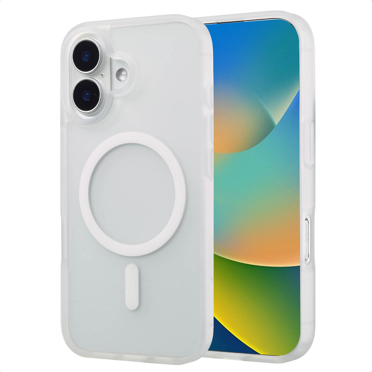 Transparante telefoonhoes met telefoon; witte cirkel op de achterkant.