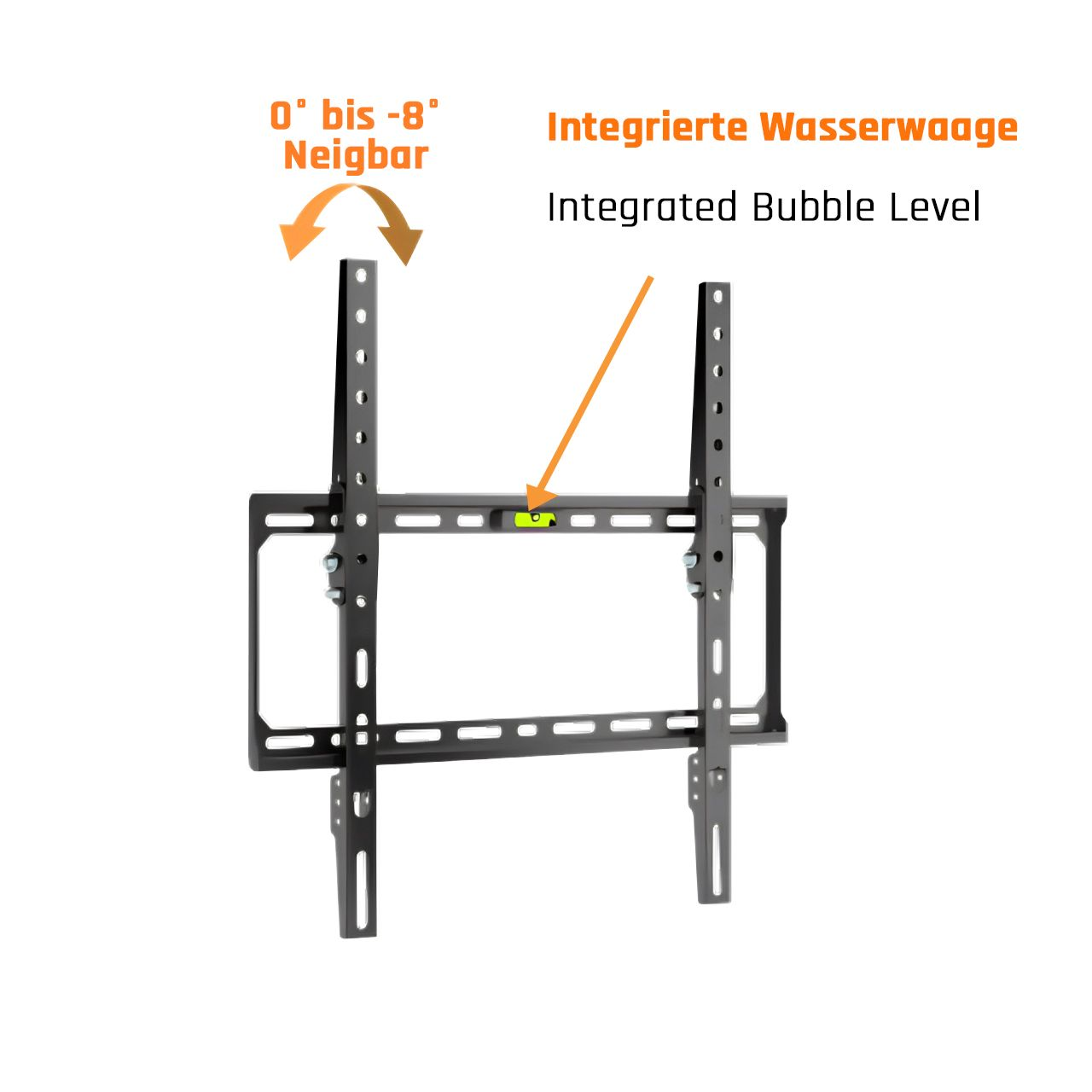TV-Halterung mit integrierter Wasserwaage.