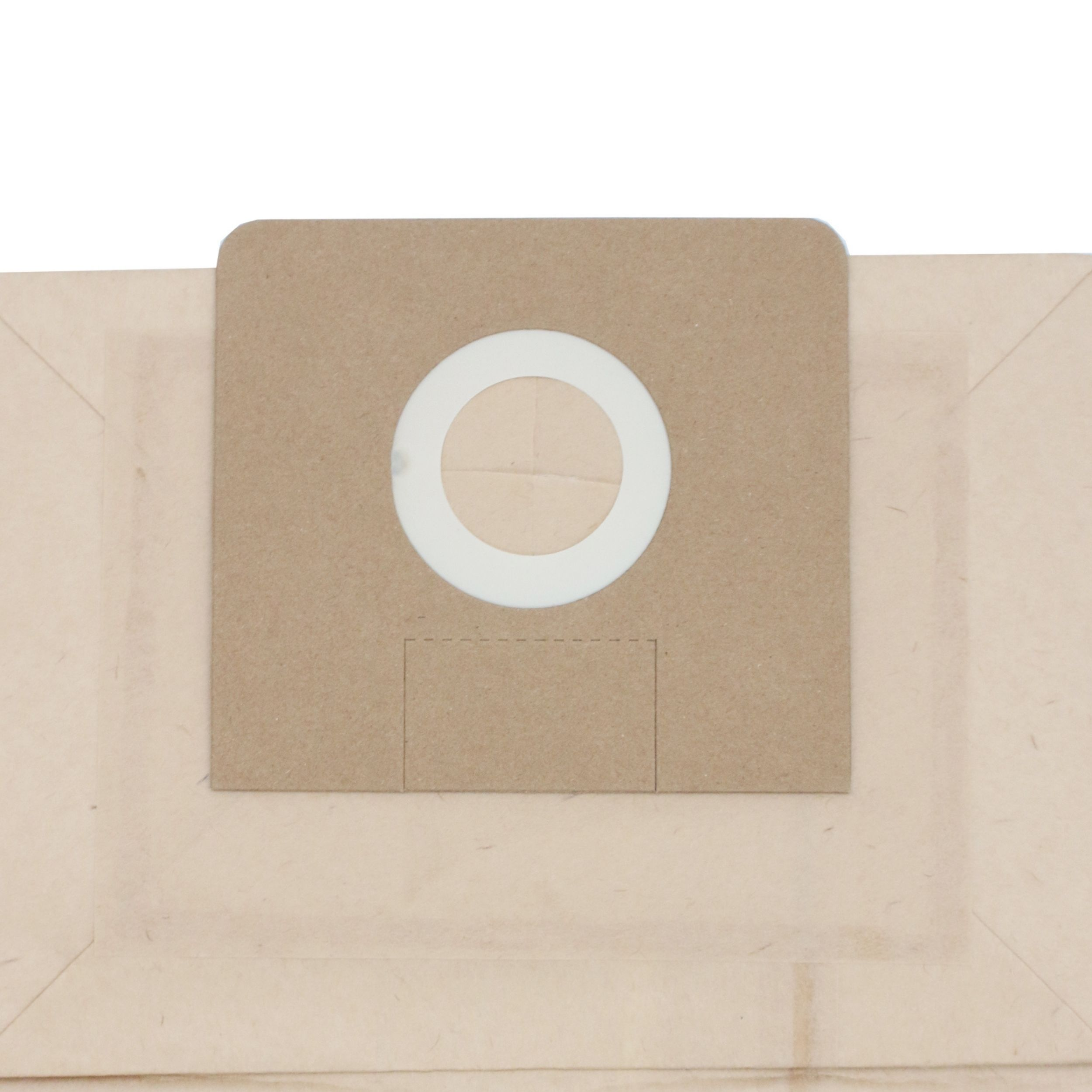 Brauner Papierstaubsaugerbeutel-Filter. Weißer Kreis in der Mitte. Gefaltete Seiten, sauberes und einfaches Design.