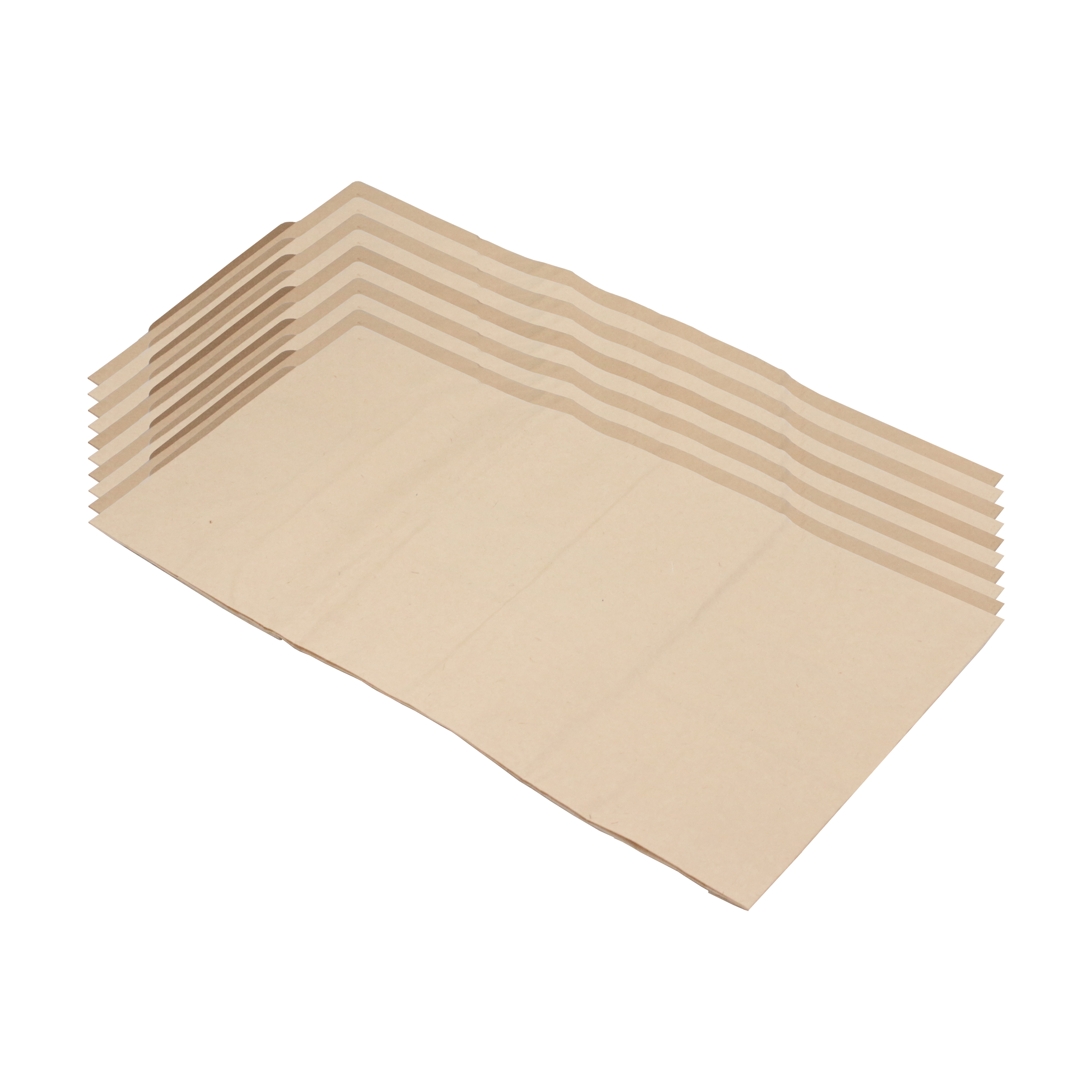 Ein Stapel hellbeige rechteckiger Papierbögen, isoliert auf weißem Hintergrund.
