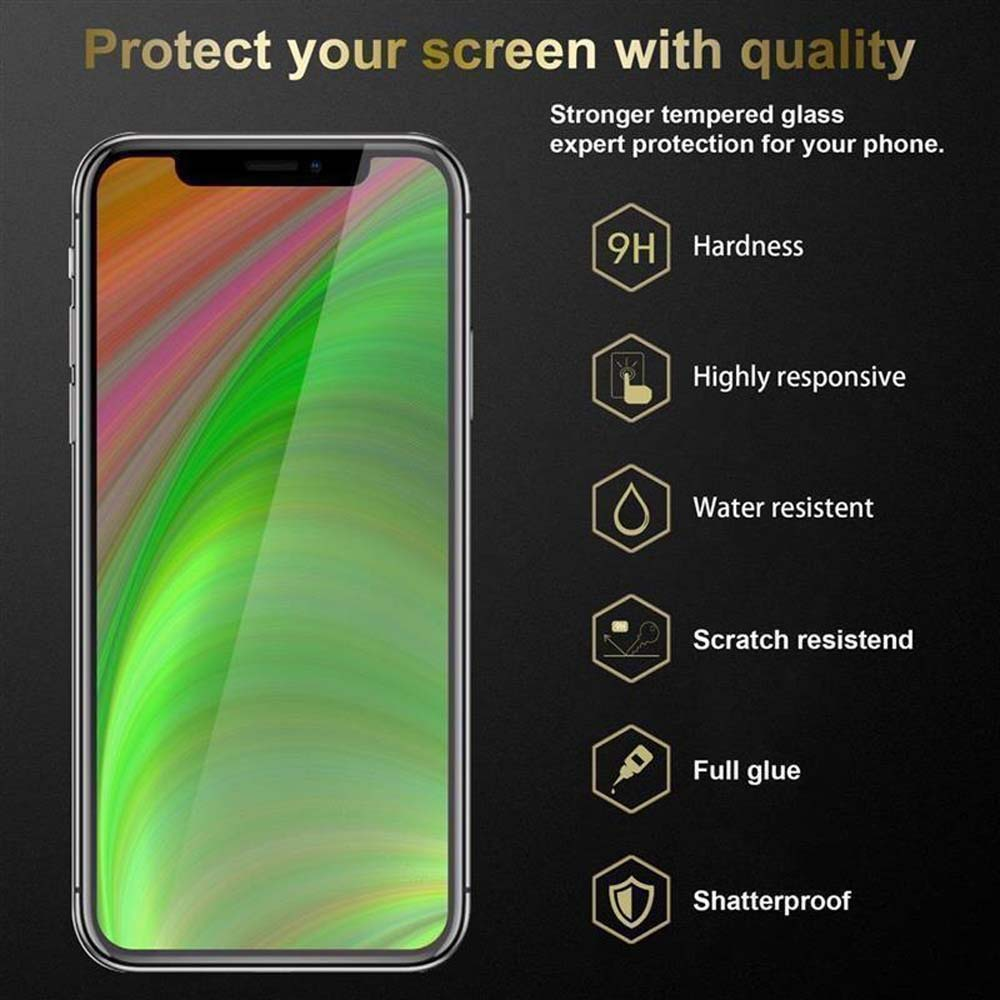 Annuncio protezione schermo telefono. Mostra un telefono con protezione applicata. Il testo descrive le caratteristiche.