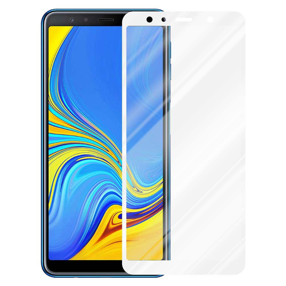 Telefono con protezione schermo. Un telefono blu con una protezione trasparente. La protezione è sul telefono.
