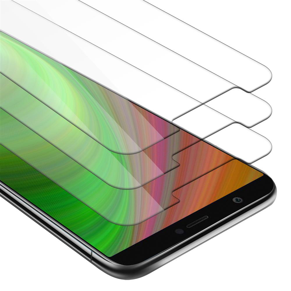 Uno schermo del telefono con protezioni schermo a strati, che mostra una sfumatura colorata e una cornice nera del telefono.