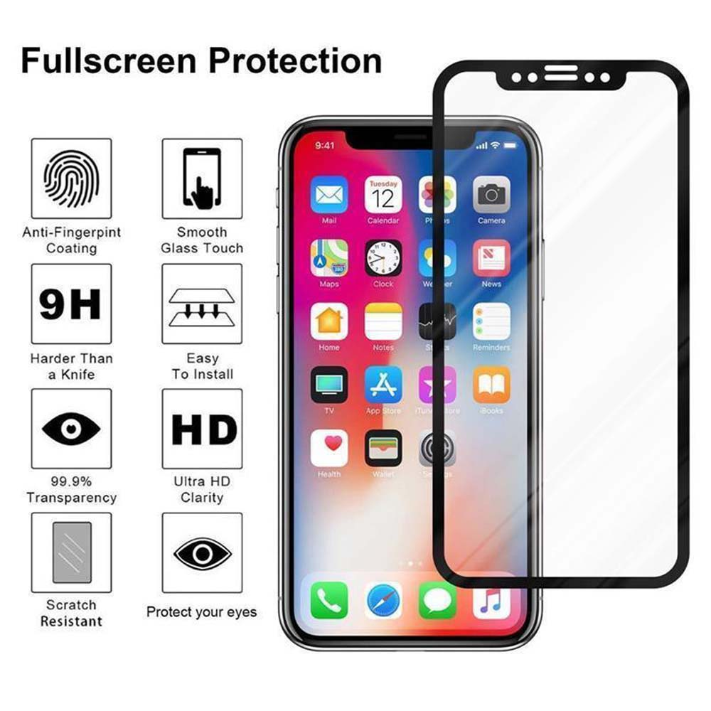 Schermo del telefono con protezione, varie icone e un bordo nero.