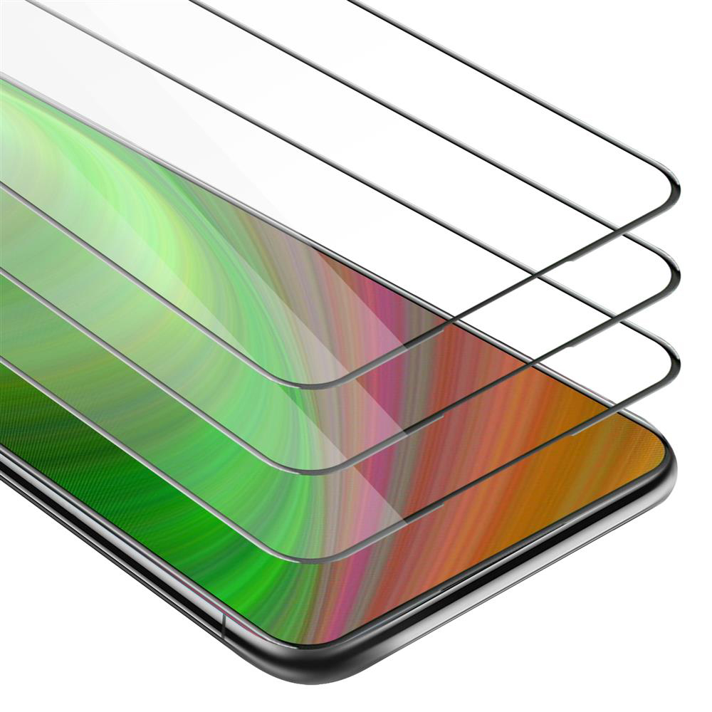 Tre strati di protezioni per lo schermo del telefono, ciascuno trasparente e leggermente sfalsato, con uno sfondo colorato.
